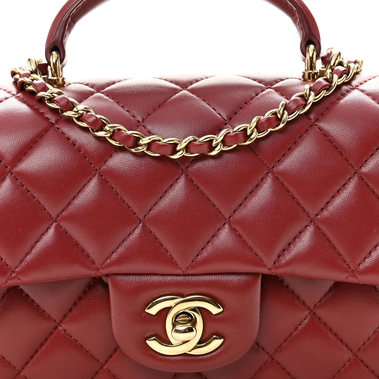 Lambskin Quilted Mini Top Handle Rectangular Flap Burgundy - Top Club