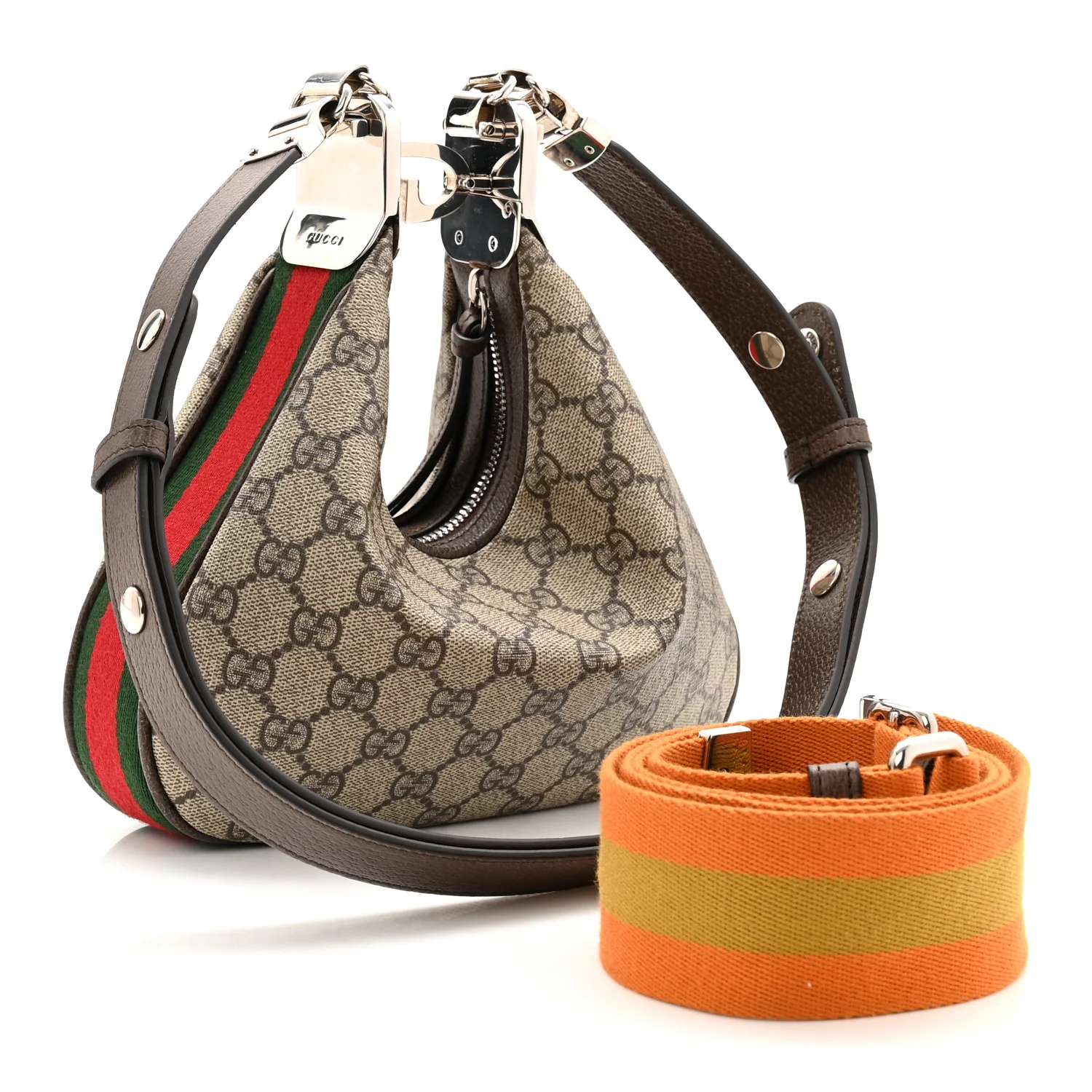 GG Supreme Monogram Textured Calfskin Web Small Attache Shoulder Bag Beige Ebony New Acero - Top Club