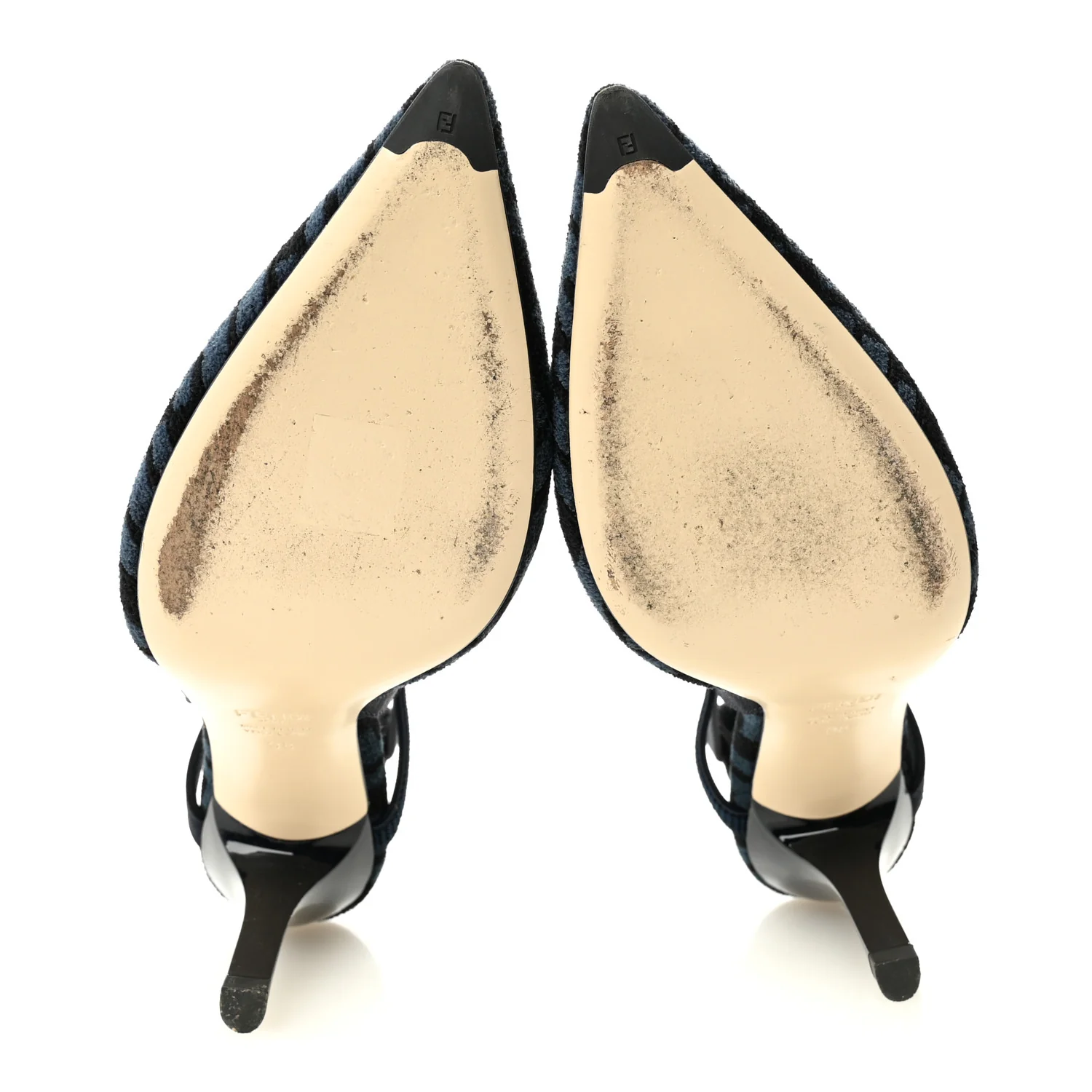 Fabric Jacquard FF Colibri Lite 85mm Slingback Pumps 38 Black Blue - Top Club