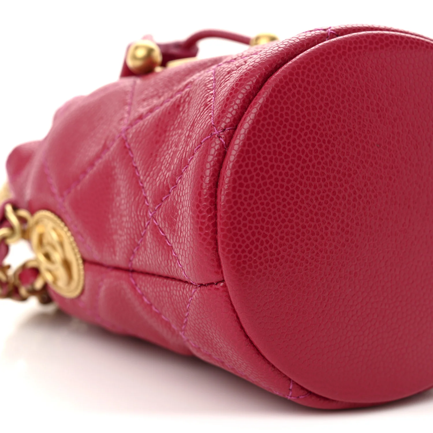 Caviar Quilted Twist Your Buttons Mini Bucket Bag Fuchsia - Top Club