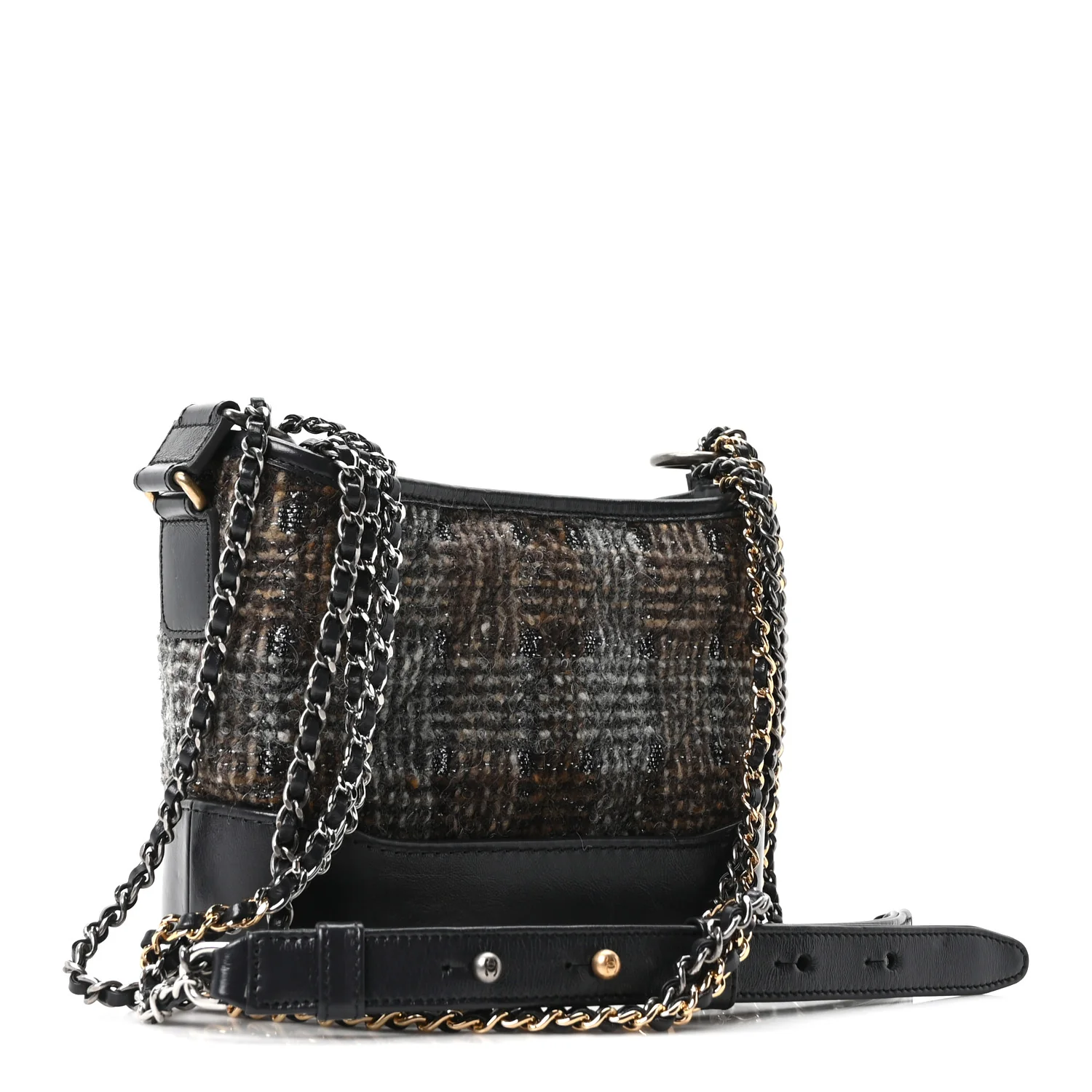Tweed Calfskin Small Gabrielle Hobo Brown - Top Club