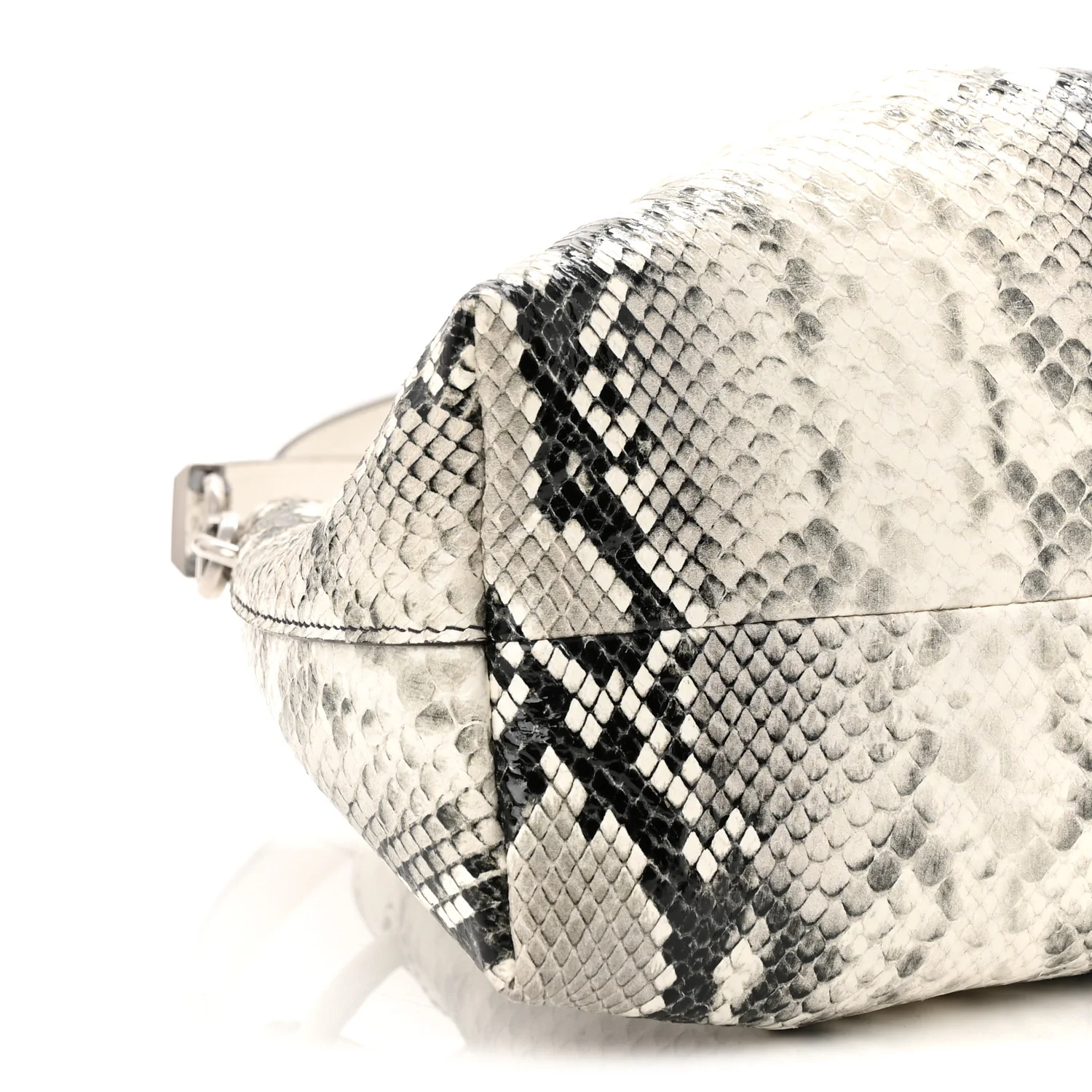 Calfskin Snakeskin Embossed Cinch M Bucket Bag Neutral - Top Club
