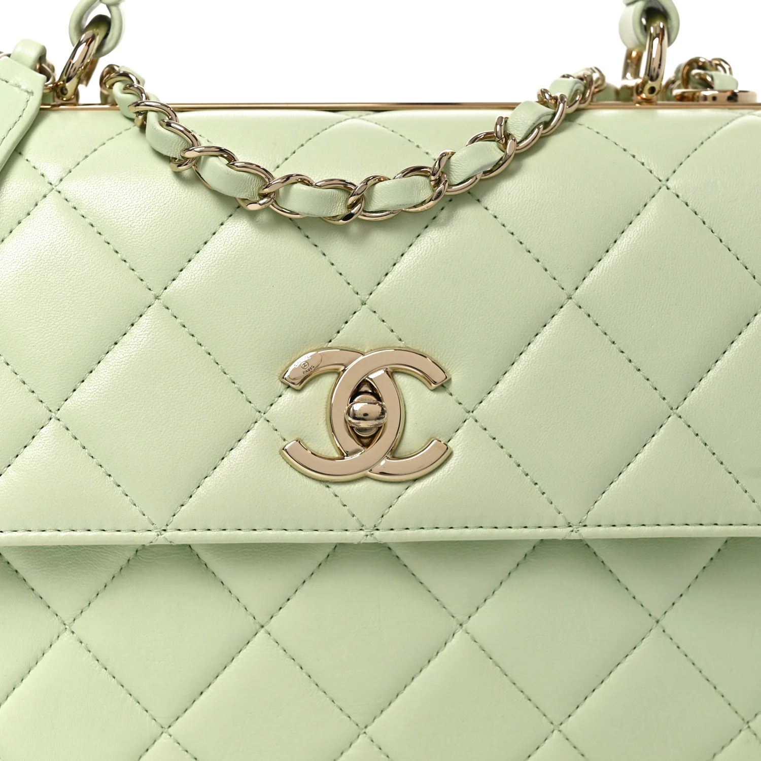 Lambskin Quilted Small Trendy CC Flap Dual Handle Bag Light Green - Top Club
