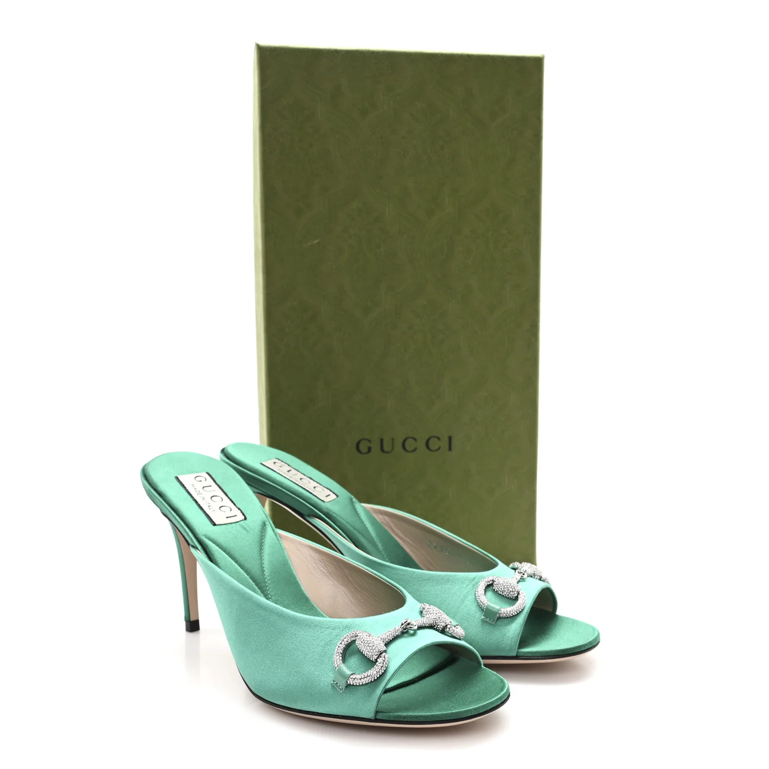 Raso Seta Malaga Kid Crystal Horsebit Sandals 37.5 Jade Caribbean Green - Top Club