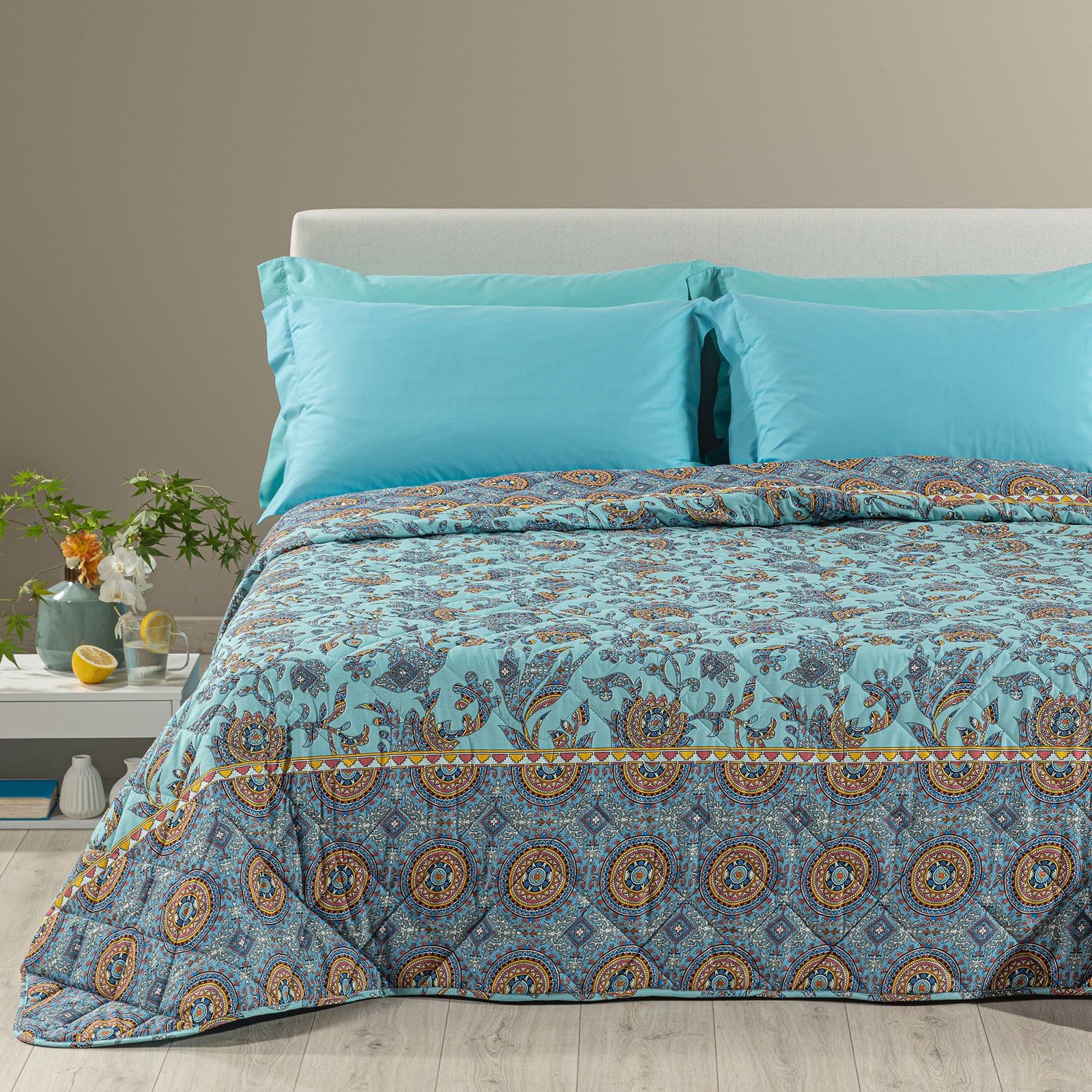 Copriletto Trapuntato In Cotone Milos Matrimoniale Blu Caleffi