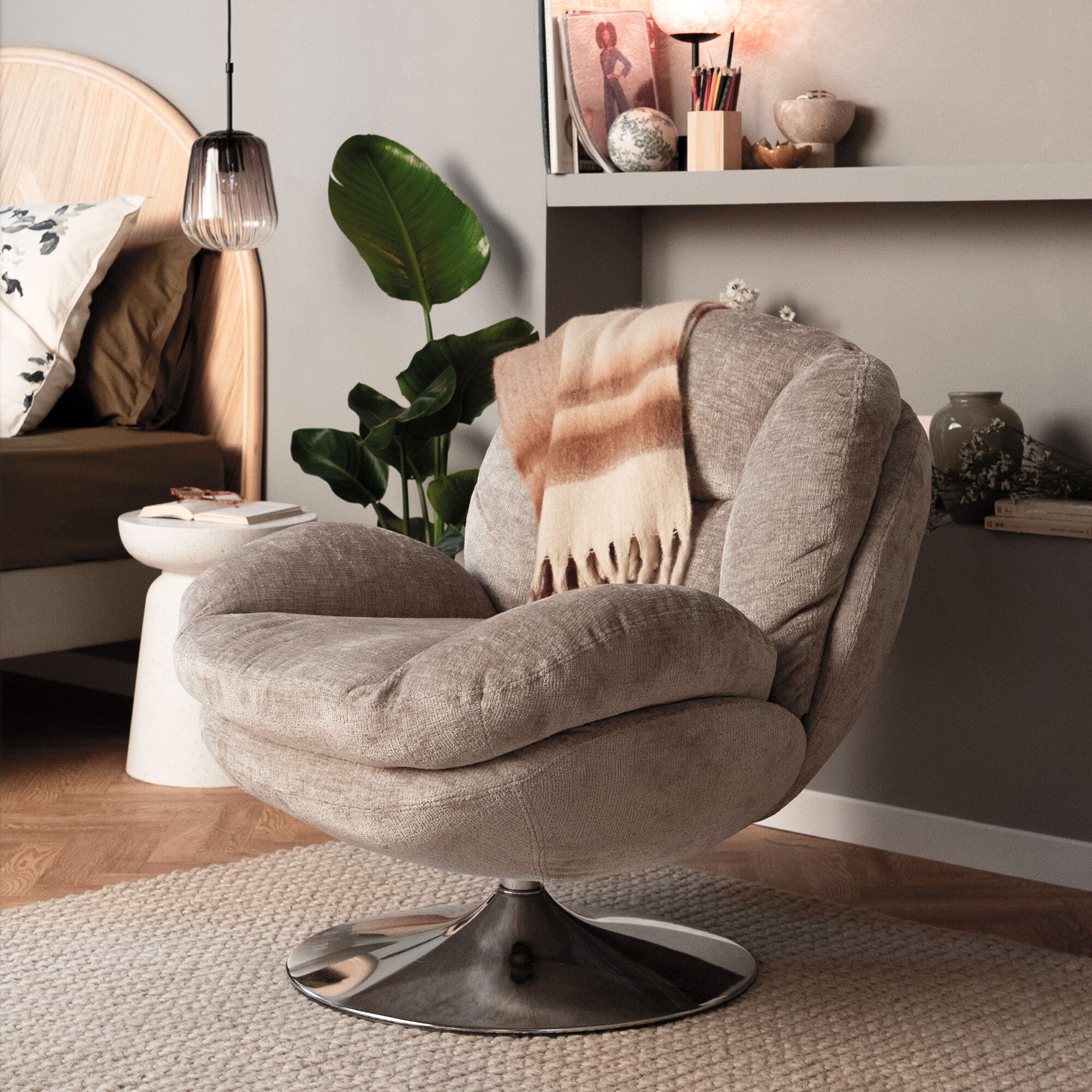 TOPIA - Fauteuil pivotant en tissu Harmony - taupe