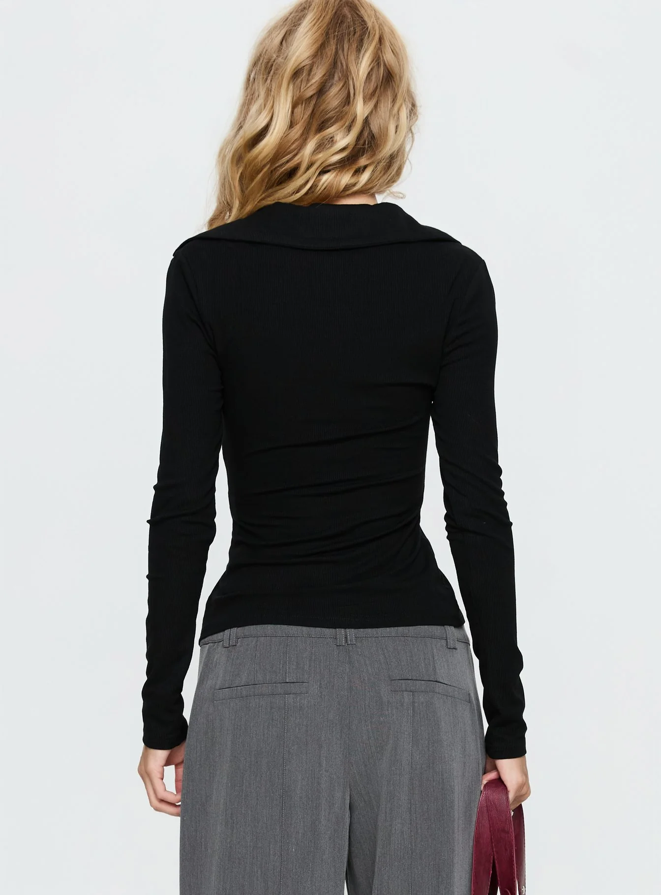 Meeghan Long Sleeve Button Up Top Black