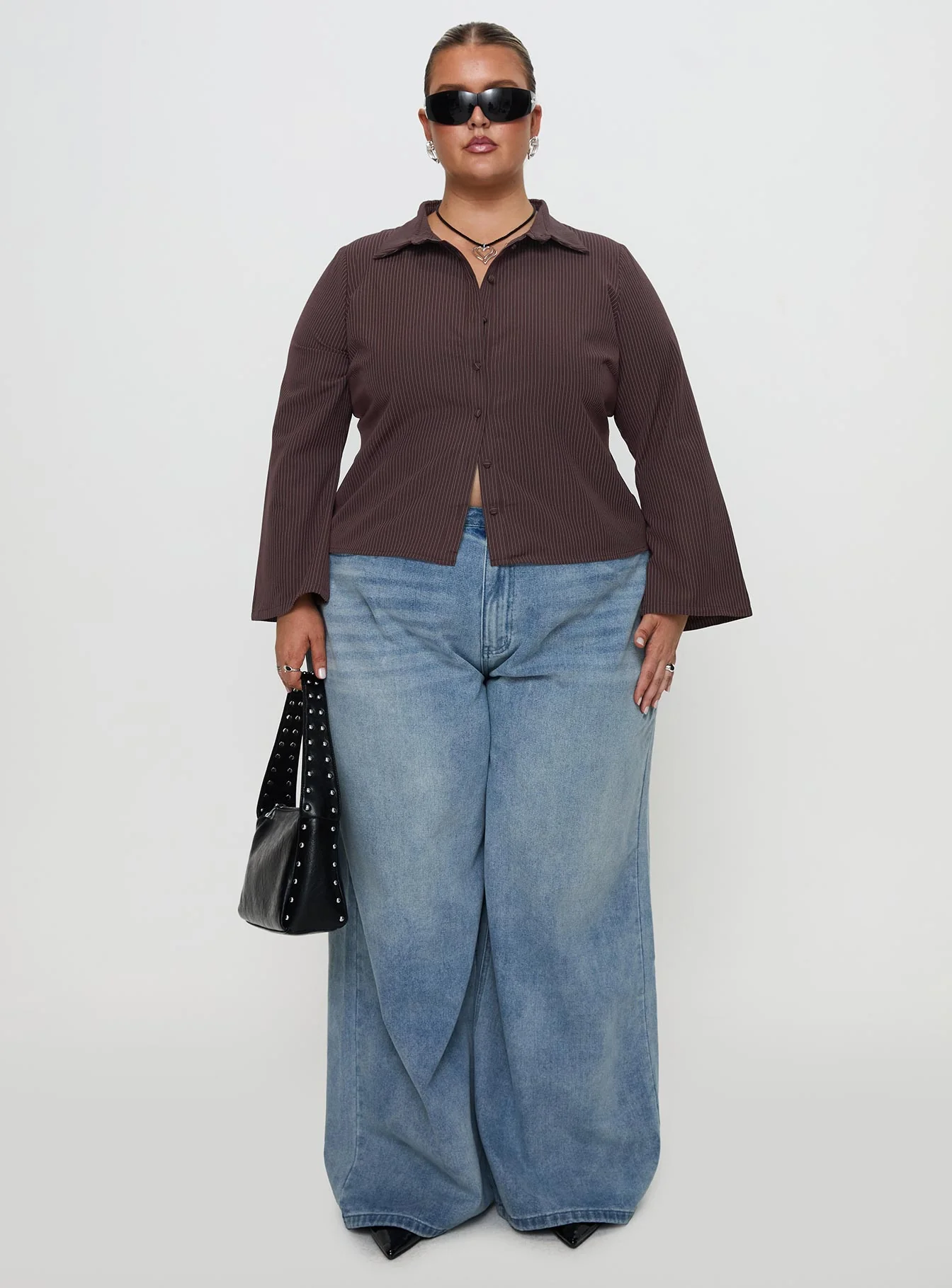 Anni Pinstripe Shirt Brown Curve