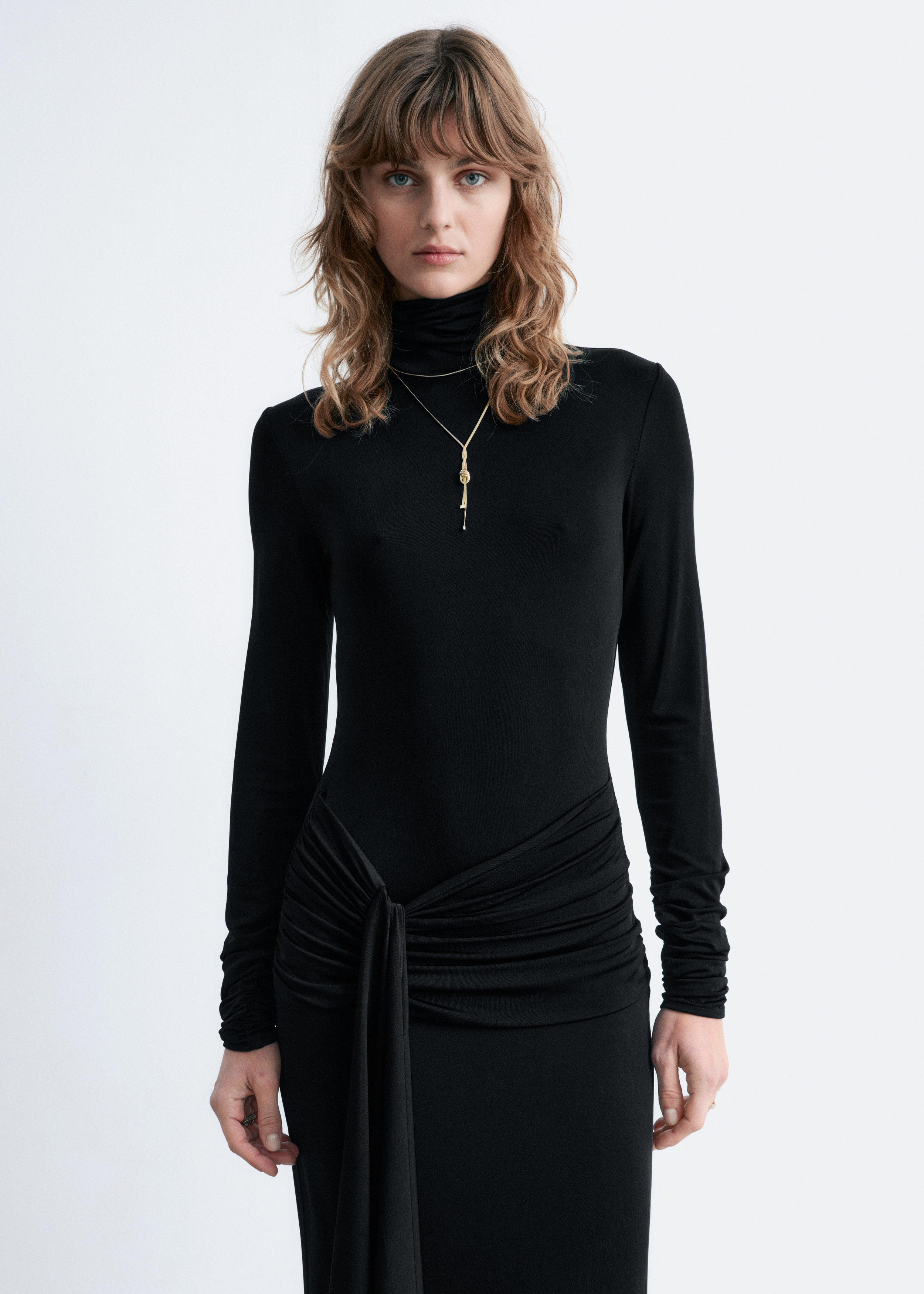 & Other Stories TIE-DETAIL TURTLENECK MIDI DRESS