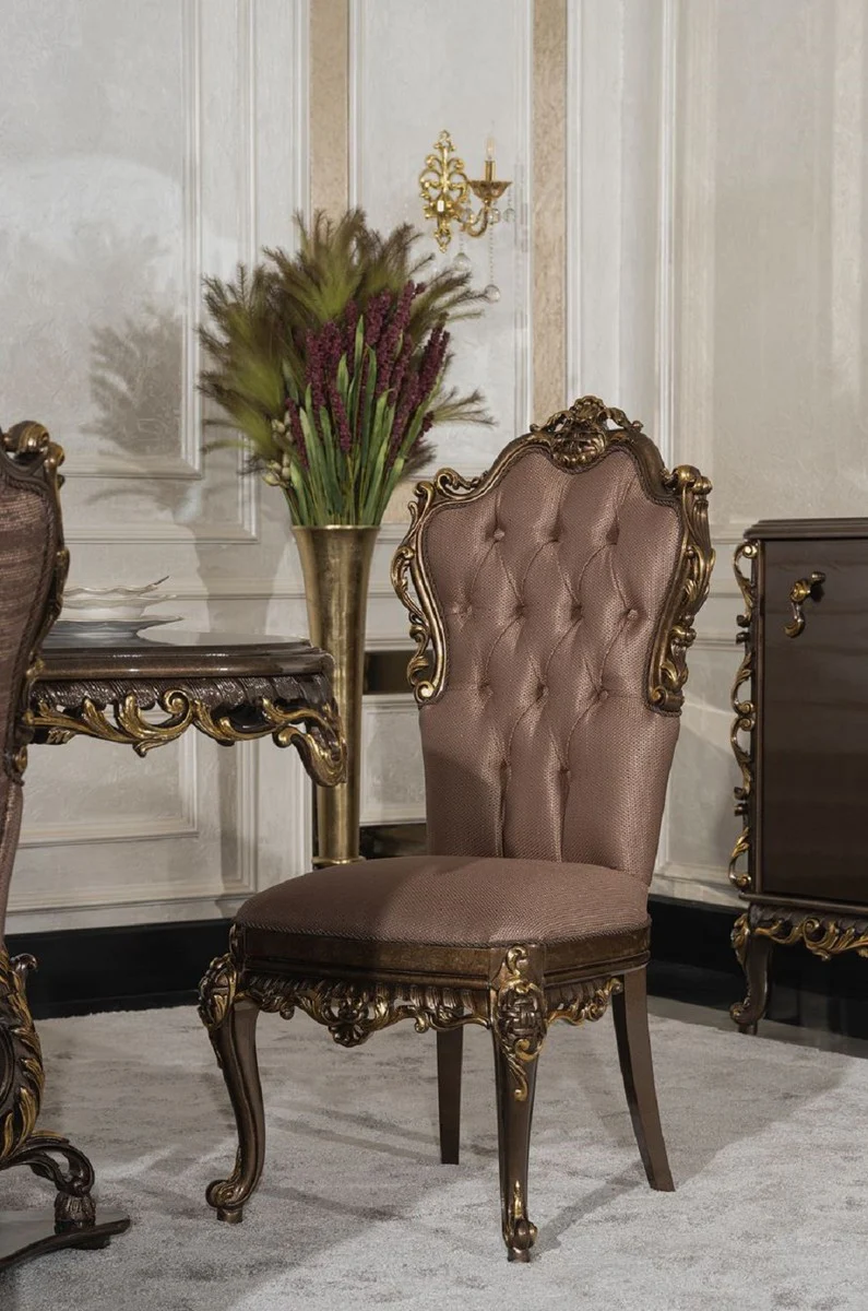 Luxury Baroque Dining Room Chair Set of 6 Gray / Brown / Gold - Magnificent Baroque Style Kitchen Chairs - Luxury Dining Room Furniture in Baroque Style - Baroque Dining Room Furniture - Baroque Style Furniture