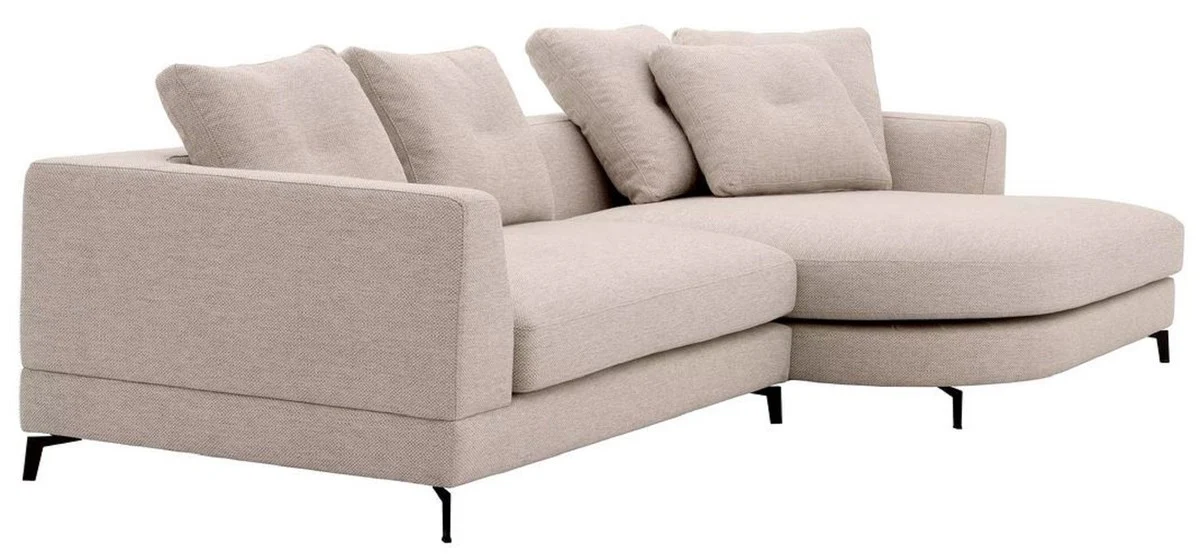 Luxury corner sofa right side sand color / black 310 x 150 x H. 65 cm - living room sofa with cushions - living room furniture - living room furnishings - luxury furniture - luxury furnishings