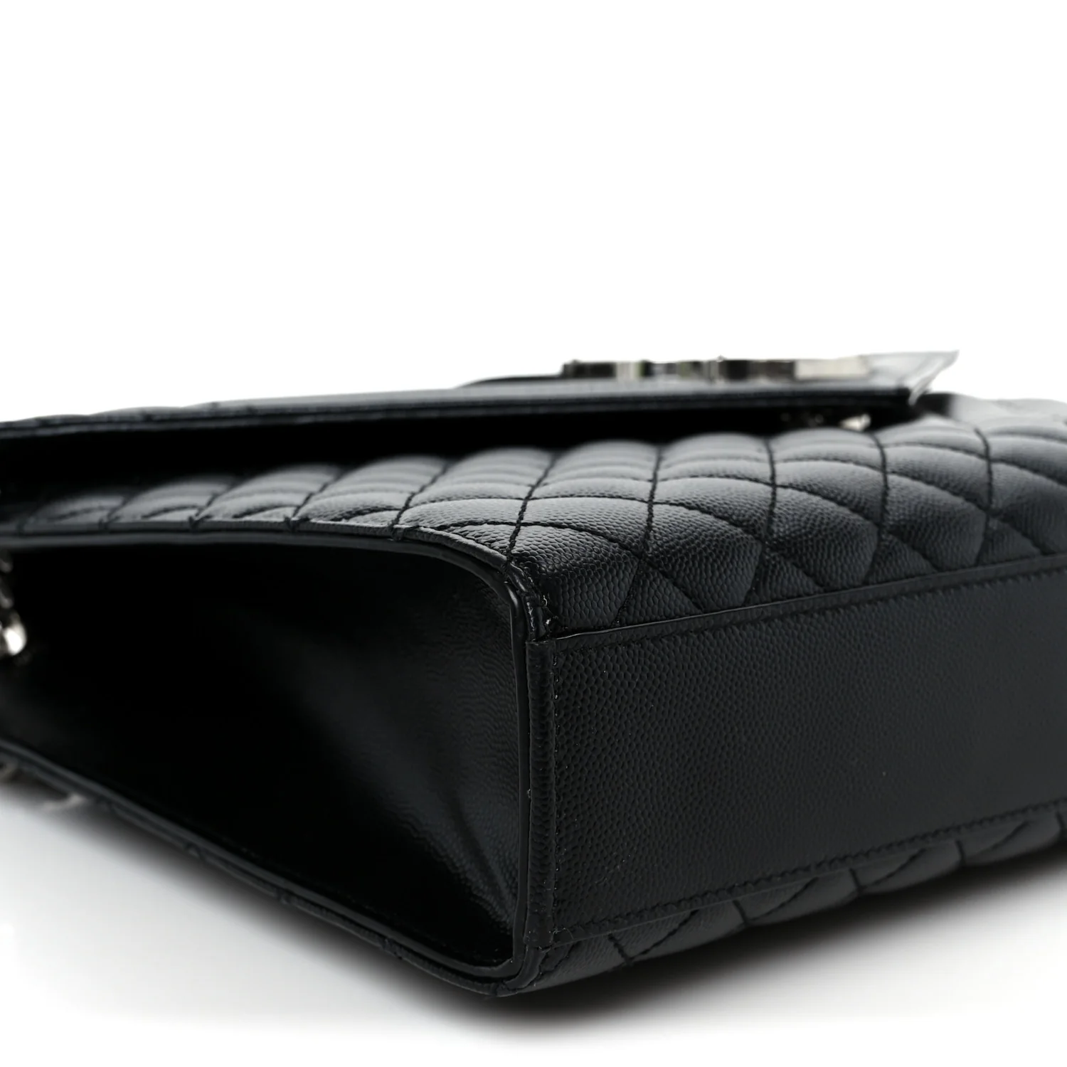 Grain De Poudre Textured Mixed Matelasse Large Triquilt Monogram Satchel Black - Top Club
