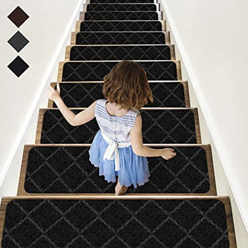 Hot Selling High Quality Anti-Slip Printed Rubber Back Carpet Stair Mat Anti-Slip Stair Foot Pedal Mat（10 pcs）