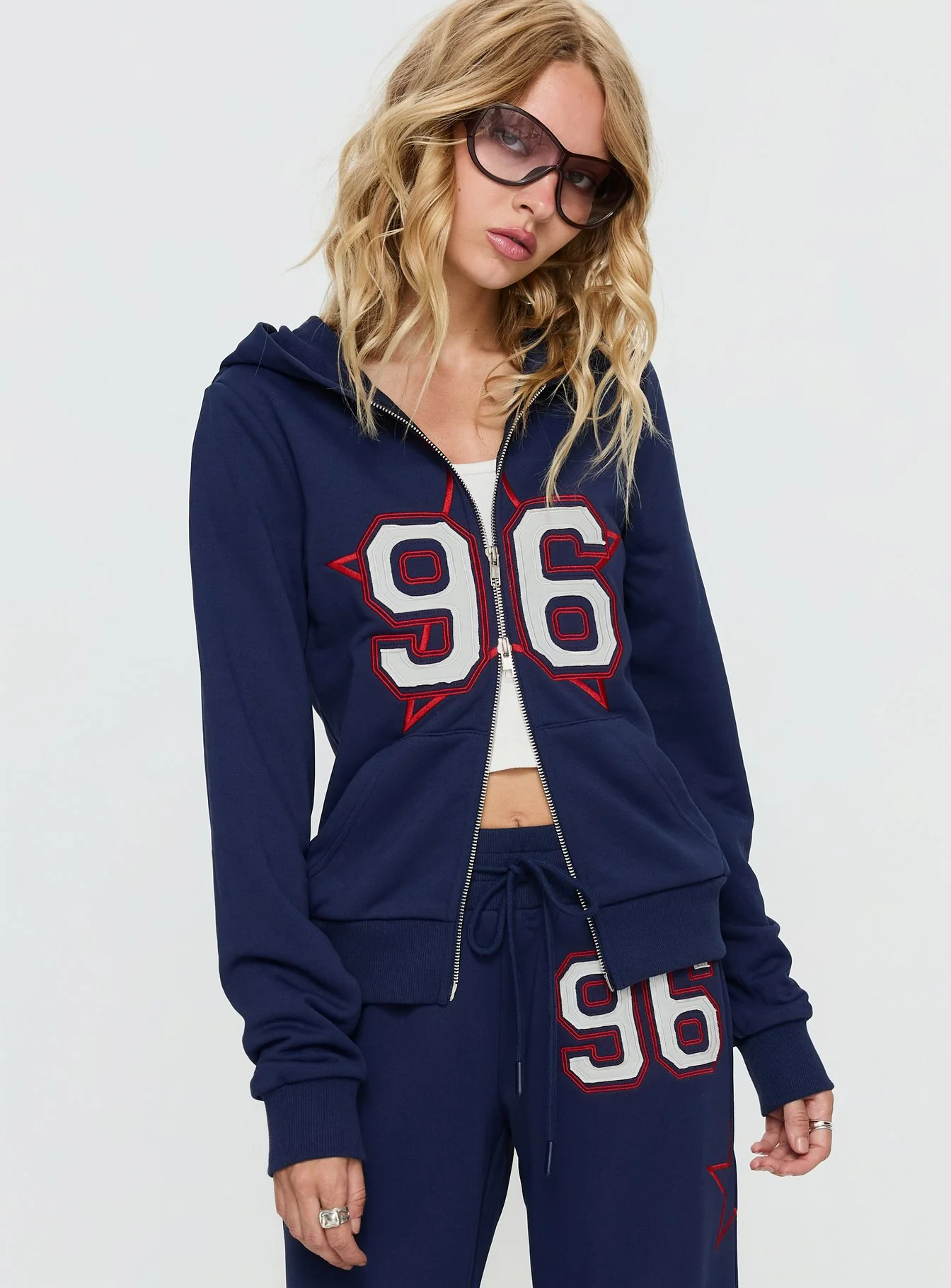 Kari Distressed Zip Through Top Navy Multi