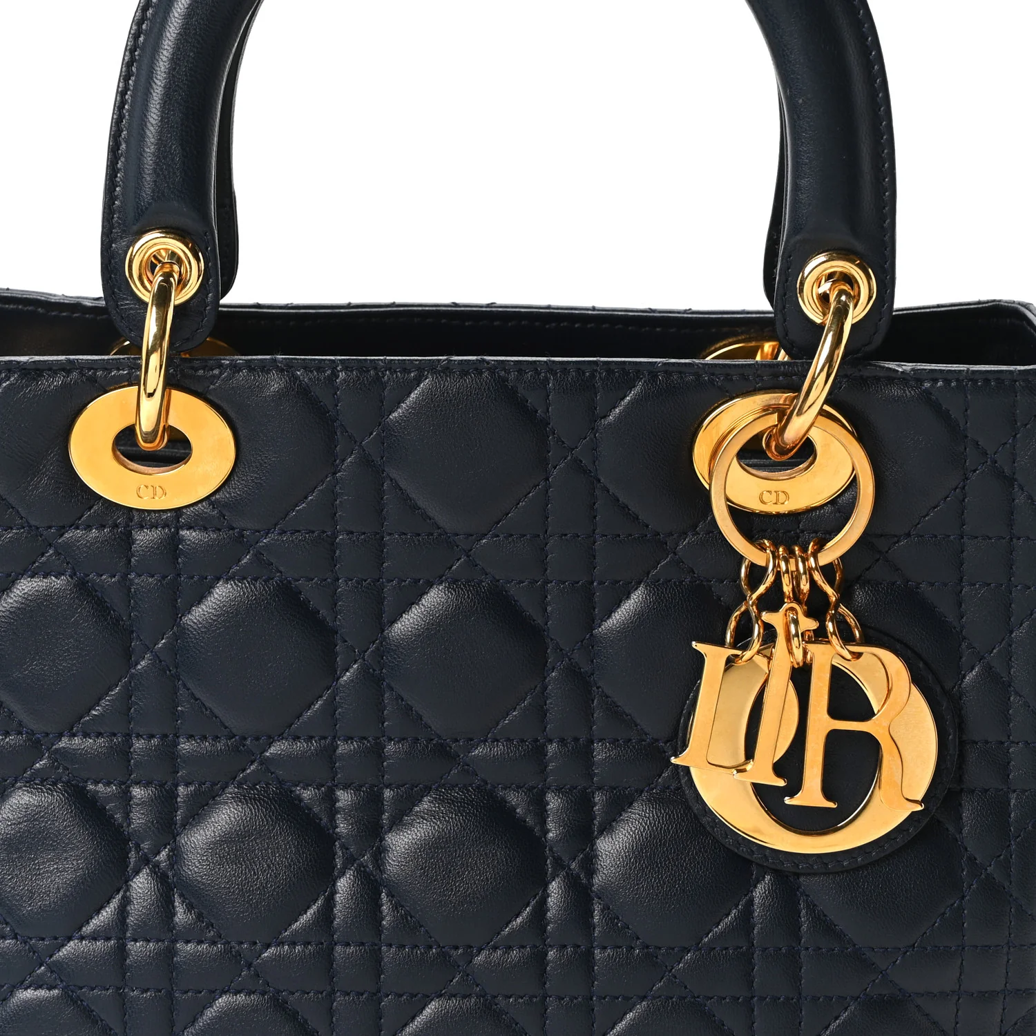 Lambskin Cannage Medium Lady Dior Navy Blue - Top Club
