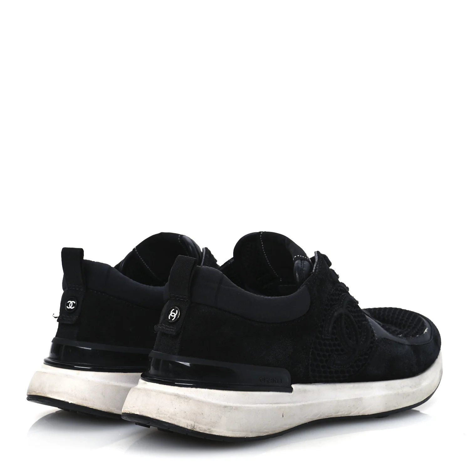 Calfskin Mesh Lycra Suede Womens Logo Sneakers 40 Black - Top Club