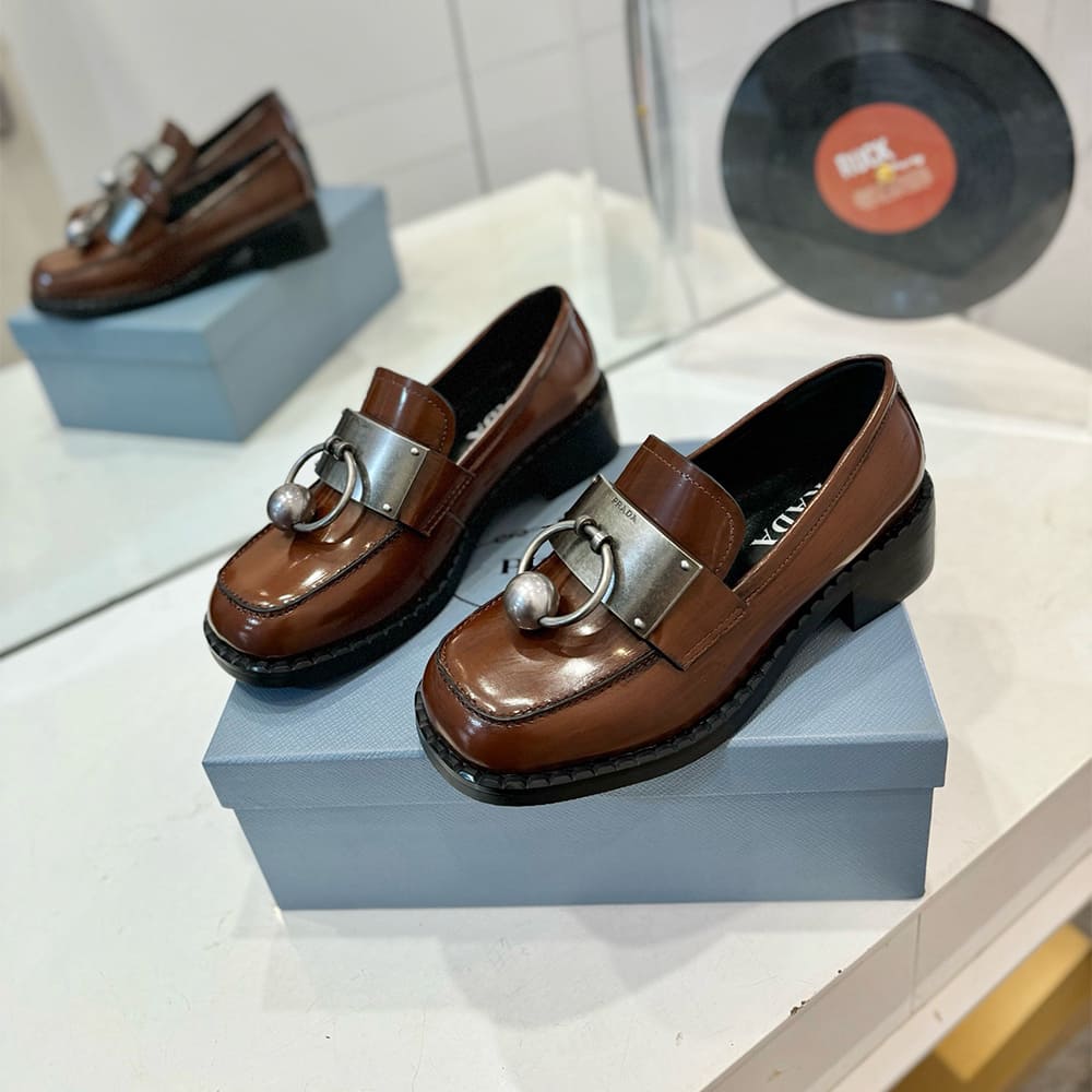 PRADA Brushed leather loafers with metal details - Top Club