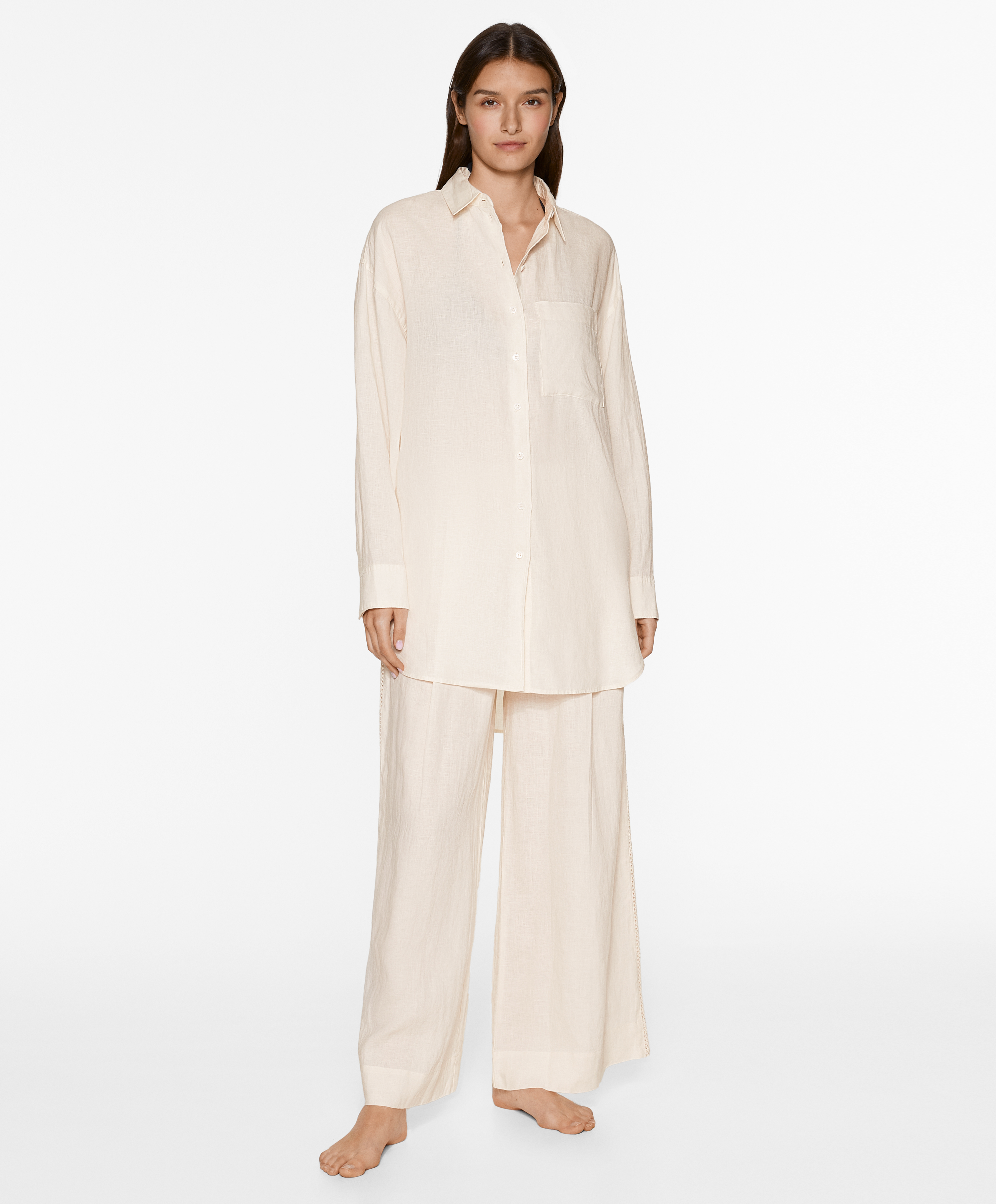 OYSHO Oversize long-sleeved 100% linen shirt