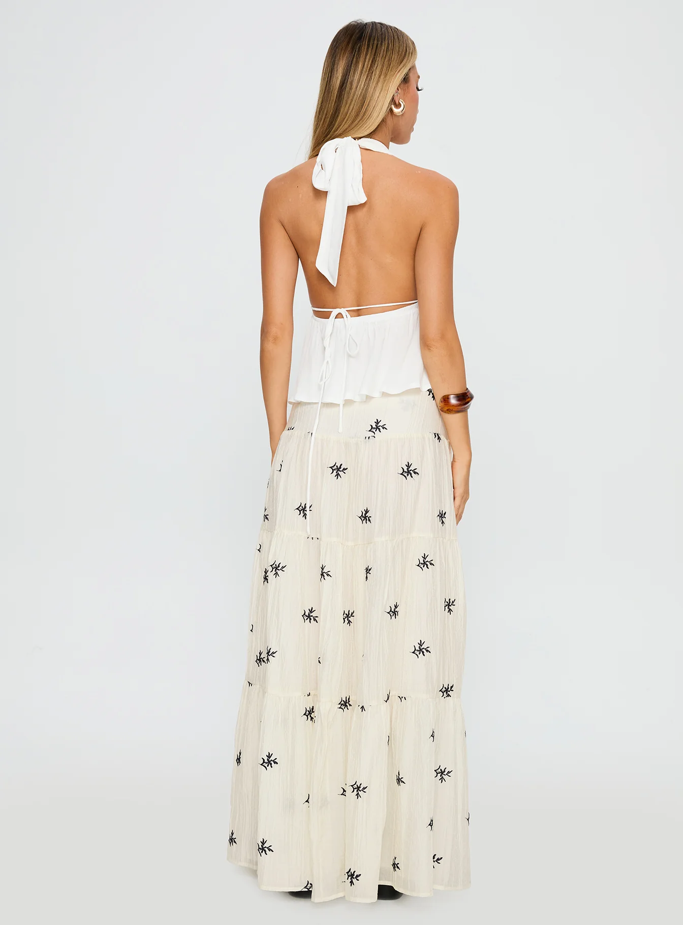 Cinnamon Embroidered Maxi Skirt Cream / Navy