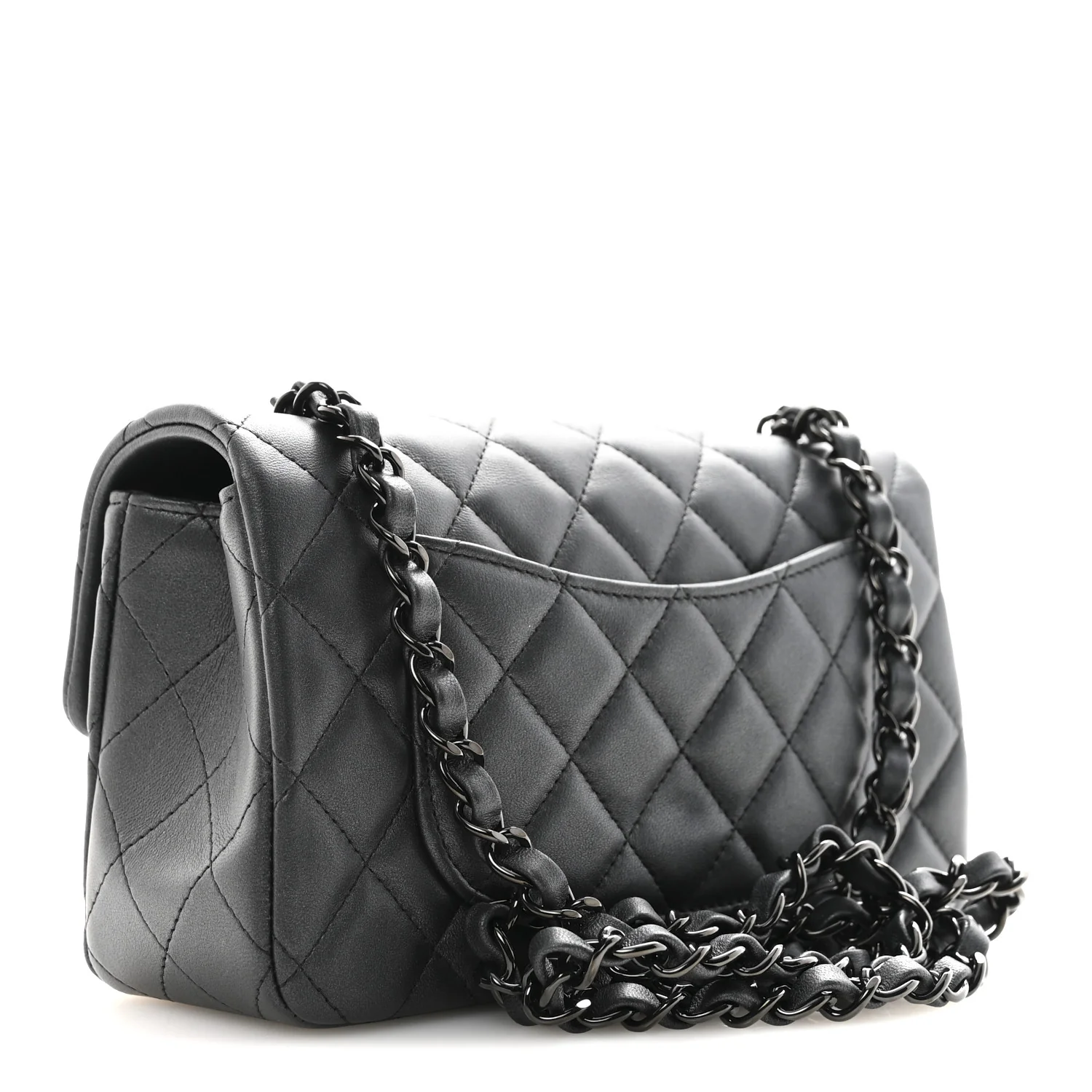 Pearly Lambskin Quilted Mini Rectangular Flap So Black - Top Club