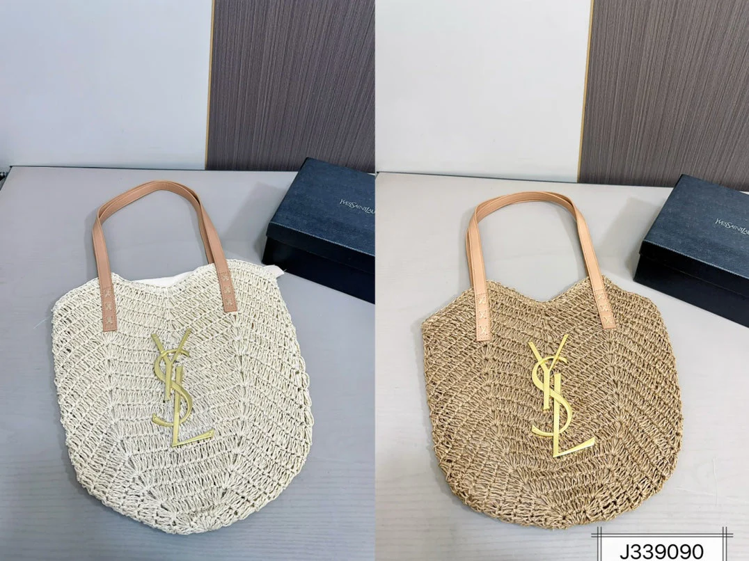 YSL SAINT LAURENT Vacation Casual Raffia Woven Tote Bag 35x32cm - Top Club