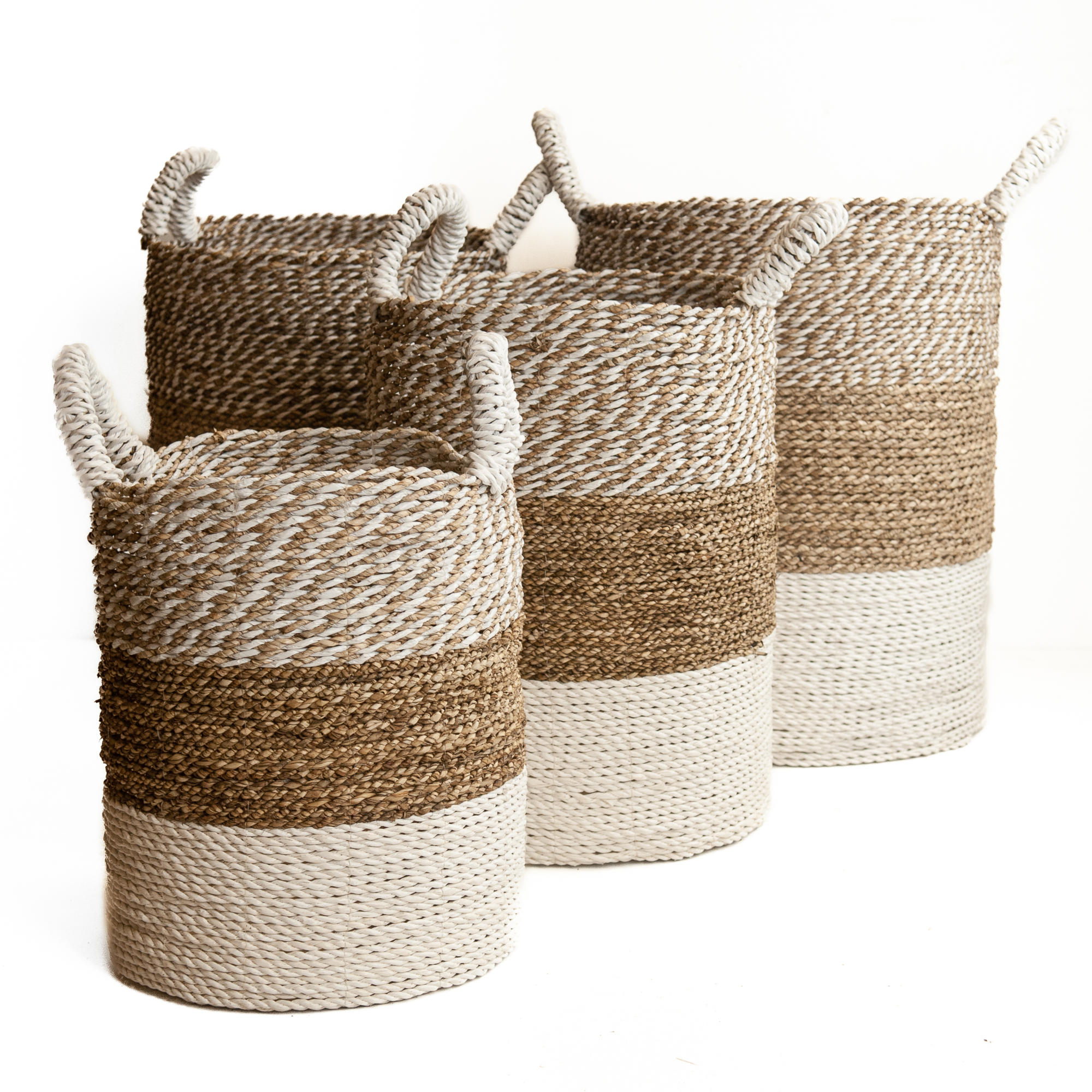 Seagrass gevlochten mand natural-wit/natural/wit S