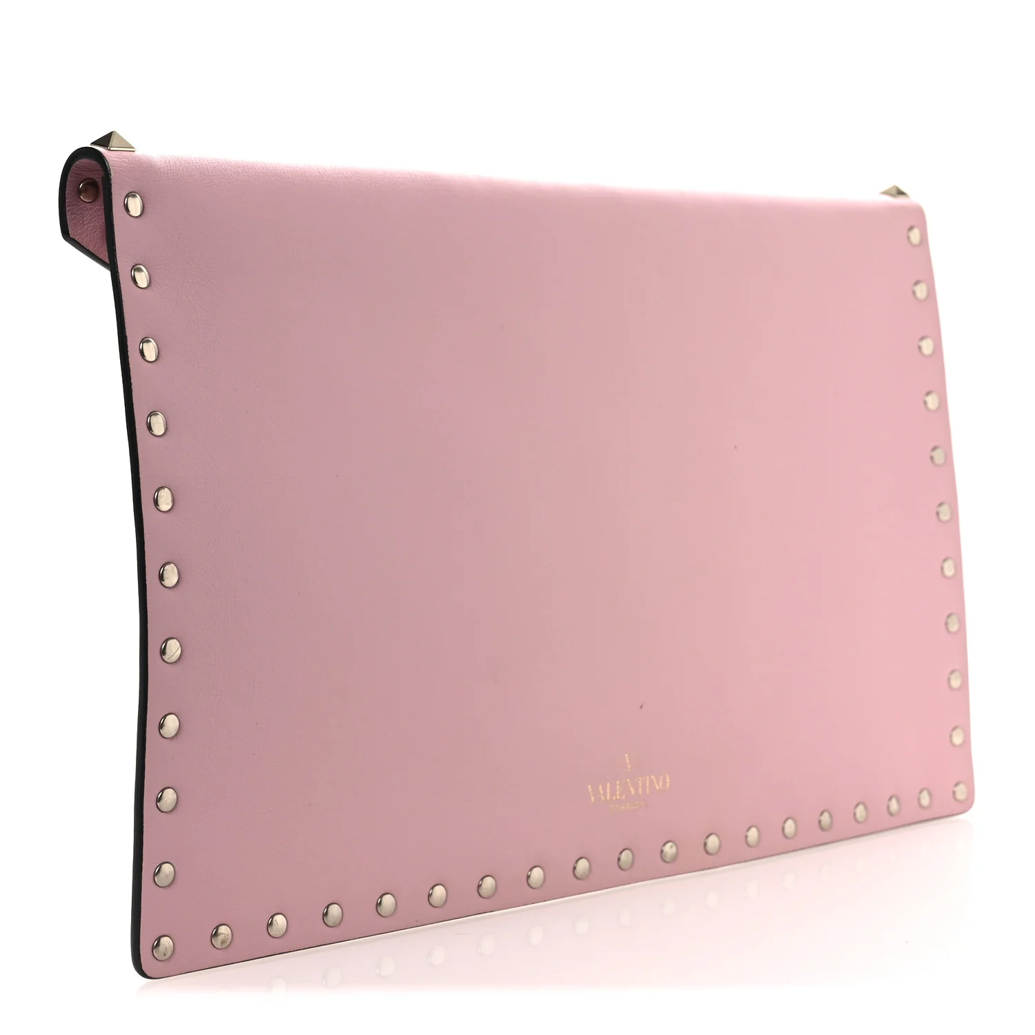 Pebbled Calfskin Large Rockstud Envelope Clutch Water Rose - Top Club
