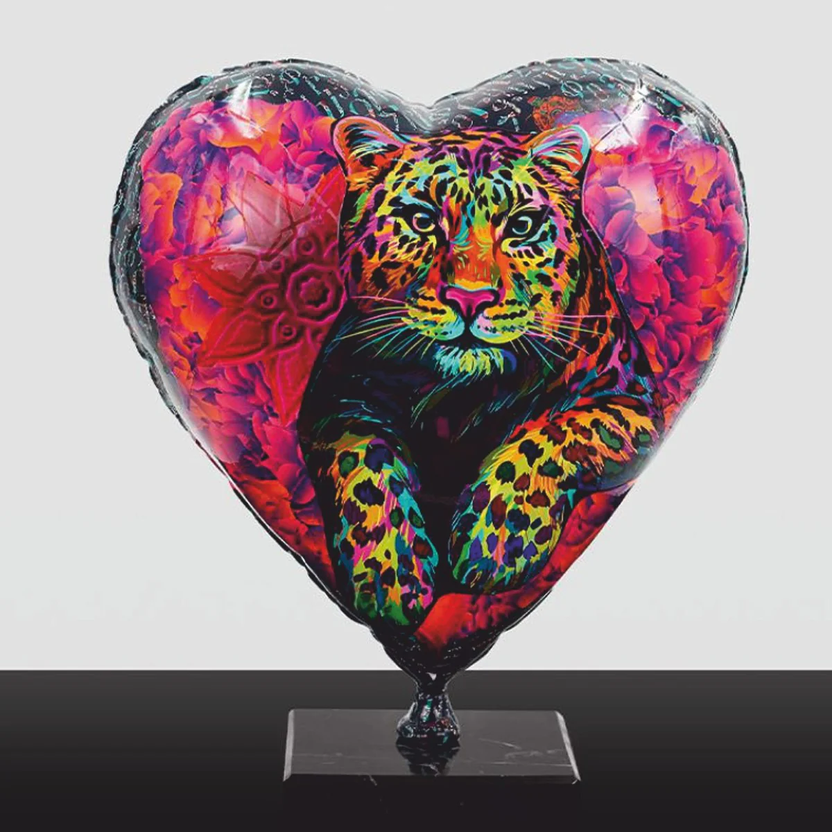 Decorative balloon in heart shape leopard red / colorful H. 30 cm