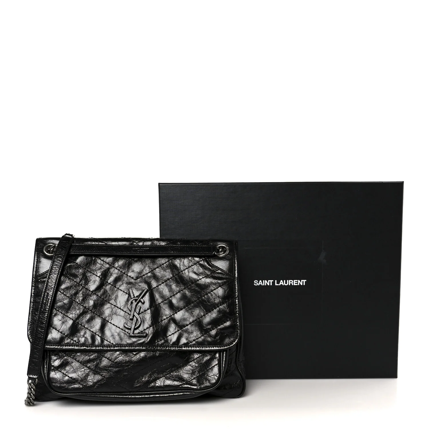 Crinkled Calfskin Matelasse Monogram Large Niki Chain Satchel Black - Top Club