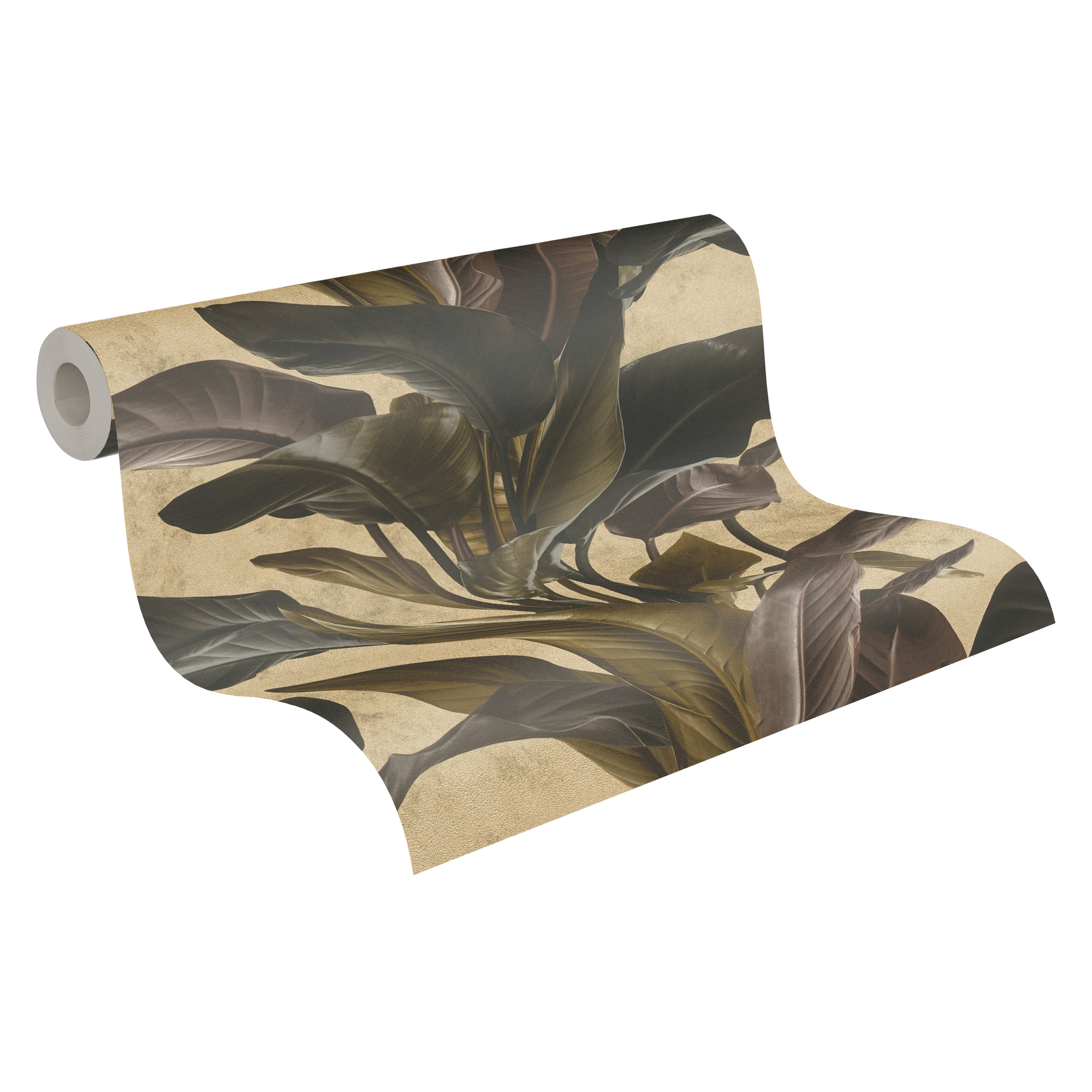 Behang Lepelplant bladeren - Bruin, goud glanzend Lepelplant bladeren behang - Bruin, goud glanzend #1