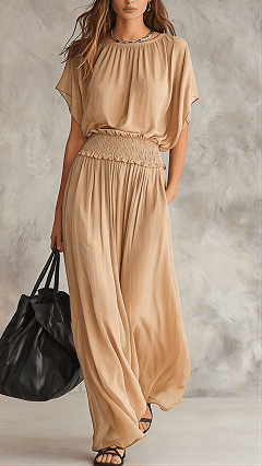 Women's Chiffon Long Dress with Shirred Waist - Nordfashionstorm - Women's Clothing, Fashion for You - Nordfashionstorm.com