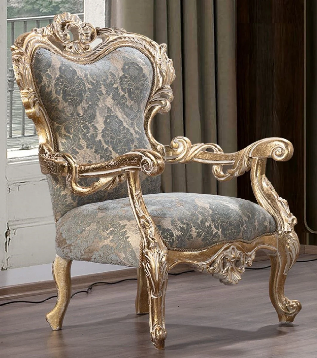 Luxury Baroque Living Room Set Green / Antique Gold - 2 Baroque Sofas & 2 Baroque Armchairs & 1 Baroque Coffee Table - Luxury Living Room Furniture in Baroque Style - Baroque Furniture