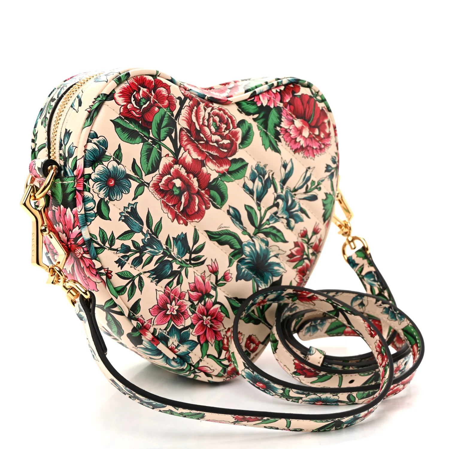 Matelasse Diagonal Brit Roses Print Mini Interlocking G Heart Shoulder Bag Multicolor - Top Club
