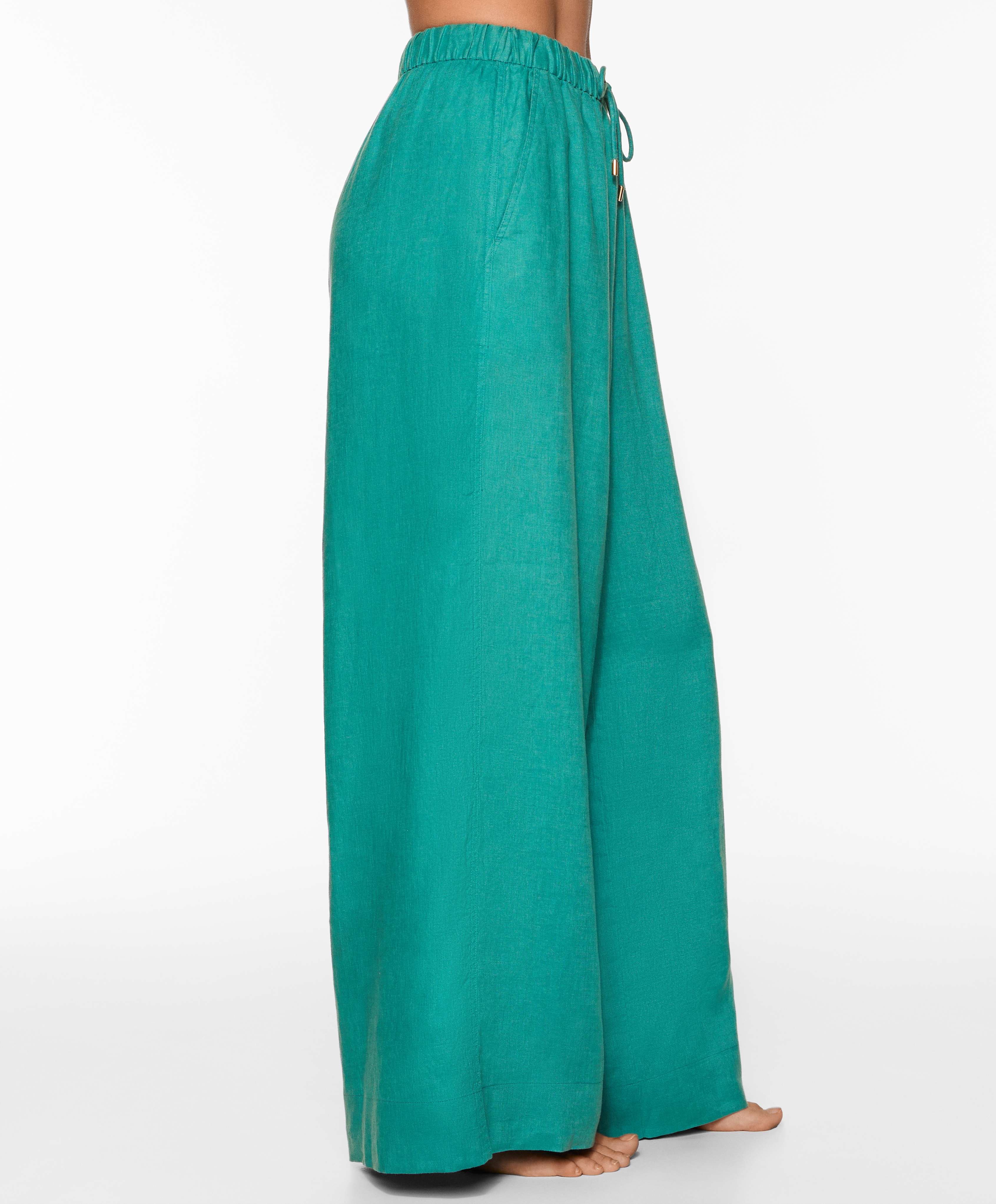 OYSHO 100% linen wide straight-leg trousers