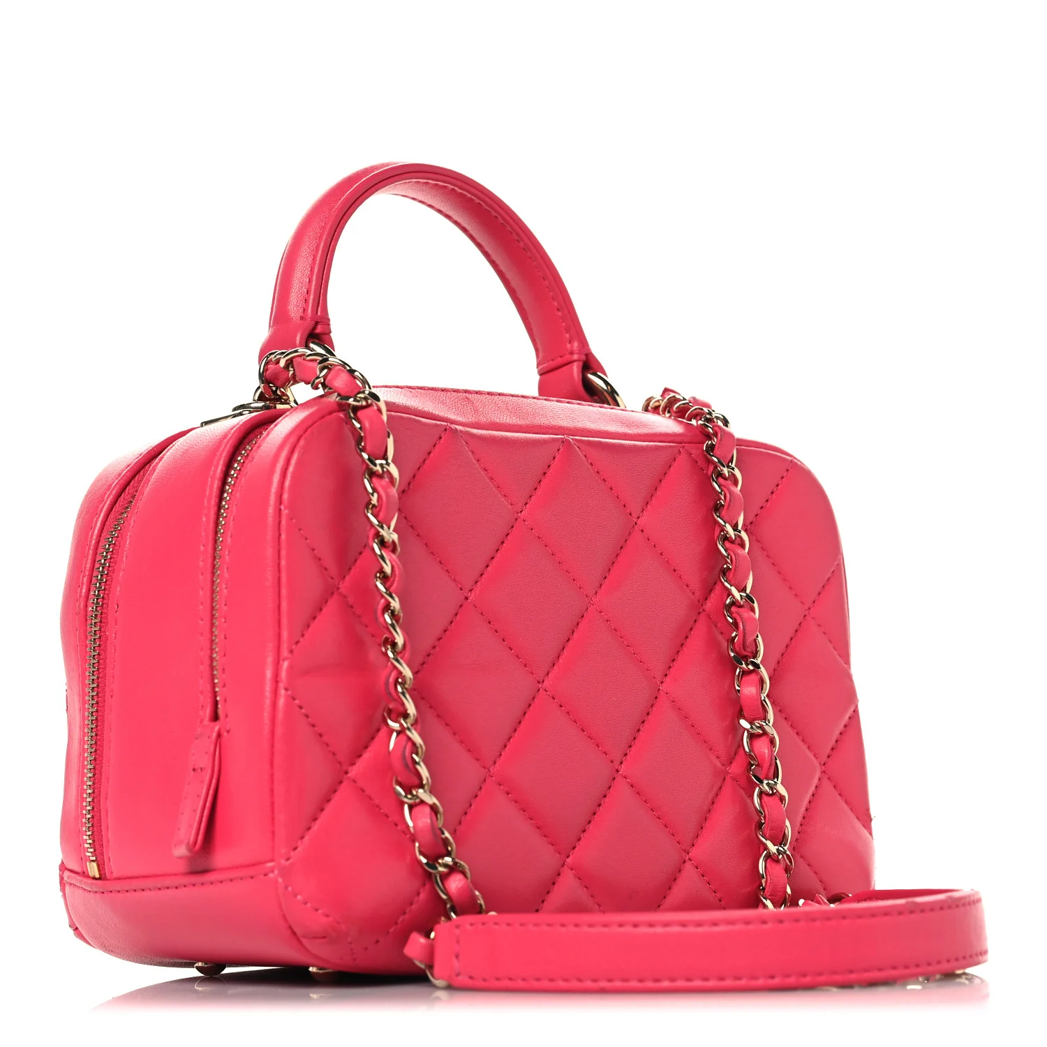 Lambskin Quilted Small Trendy CC Bowling Bag Pink - Top Club