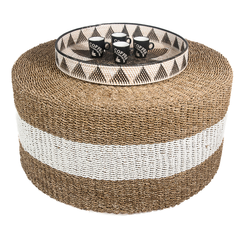 Seagrass koffietafel / salontafel  Ø100cm naturel/wit