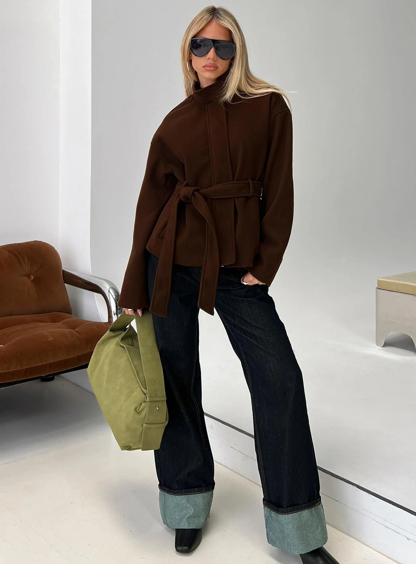 Tameeka Funnel Neck Coat Brown