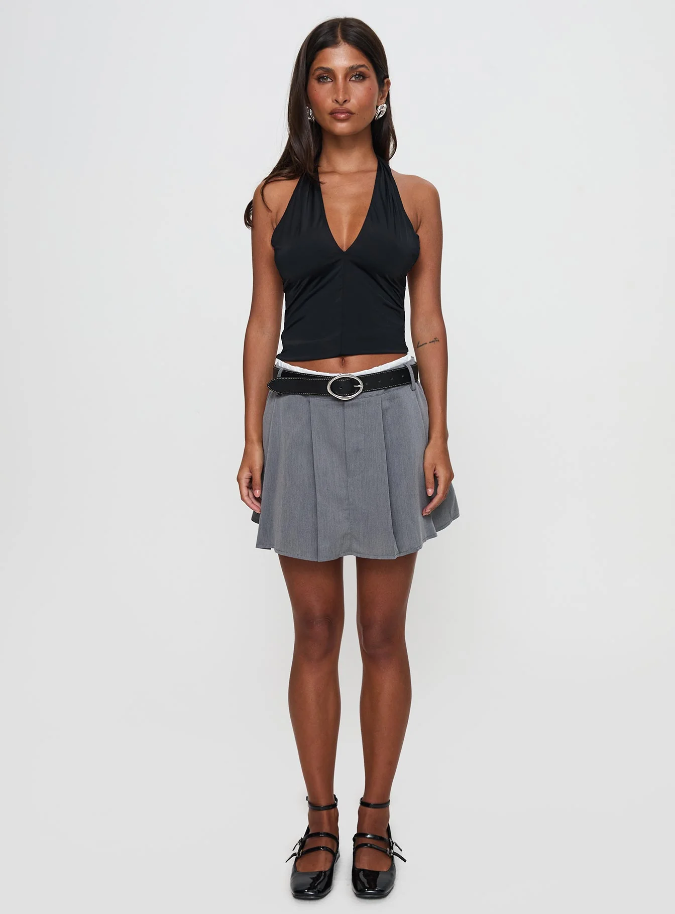 Simulations Pleated Mini Skirt Grey