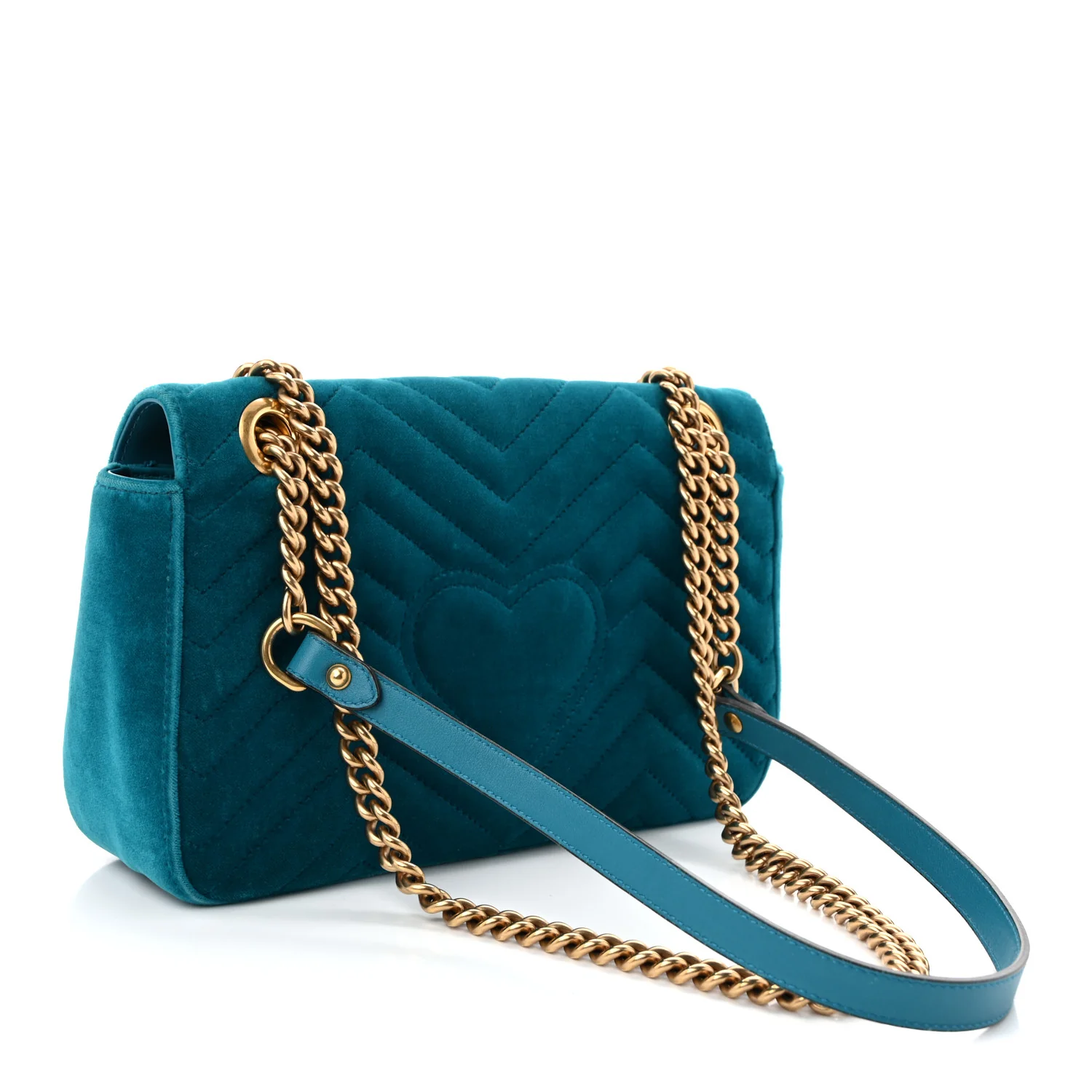 Velvet Matelasse Small GG Marmont Shoulder Bag Pavone Cyan - Top Club