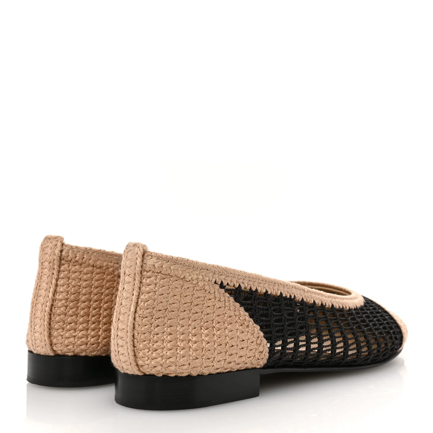Raffia Cap Toe Ballerina Flats 36.5 Black Beige - Top Club