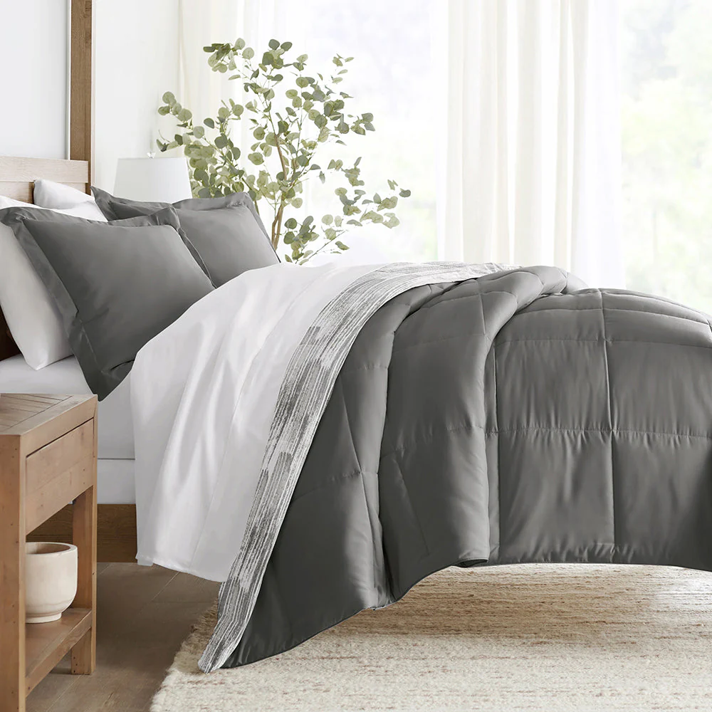 Textured Stripe Reversible Down-Alternative Comforter Set (Sale)