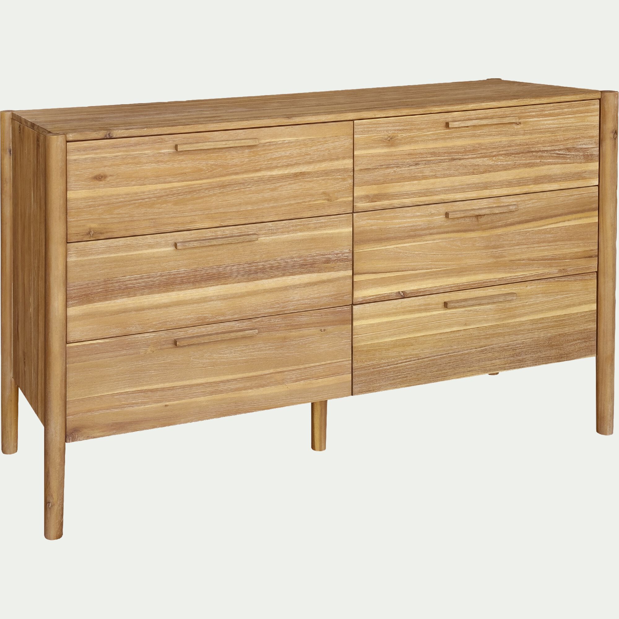 EMILIO - Commode 6 tiroirs en bois d'acacia massif - bois clair