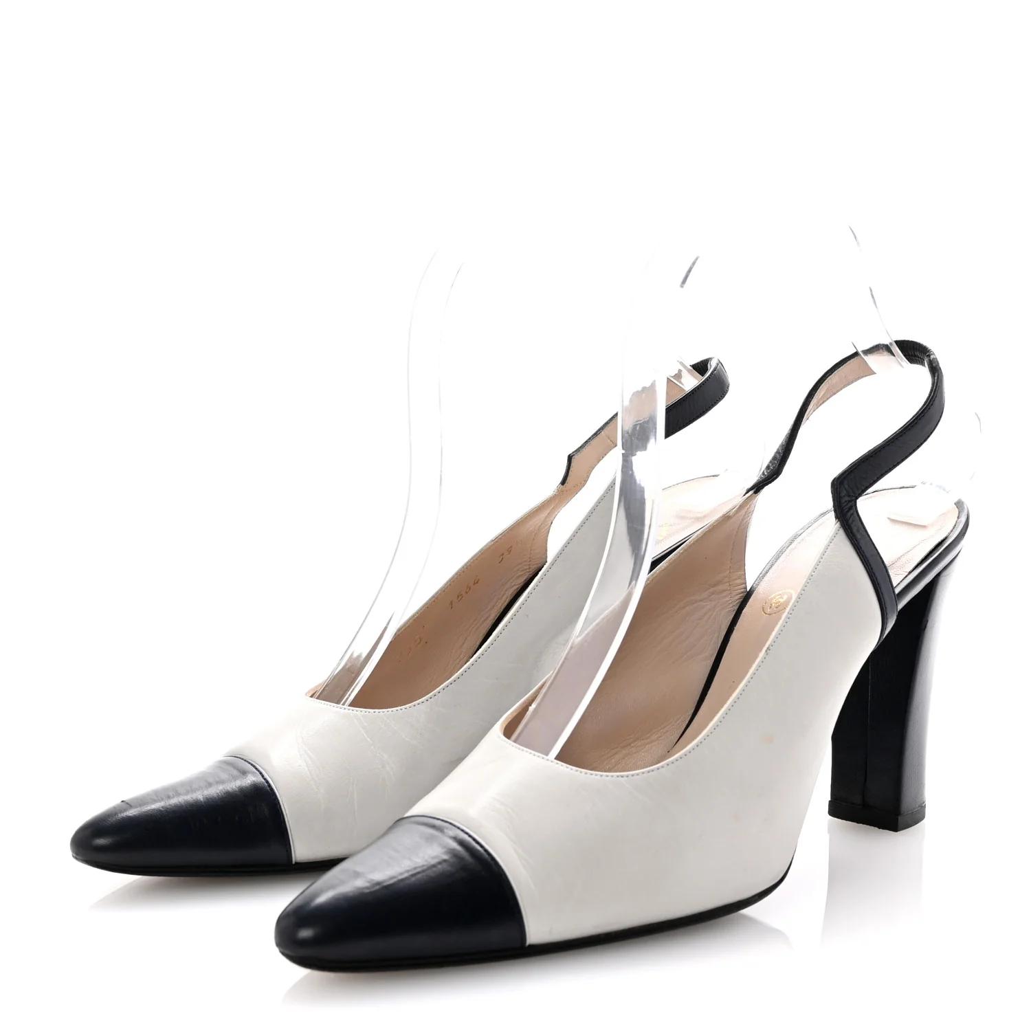 Pointed Cap Toe Slingback Pumps 39.5 Grey Navy - Top Club