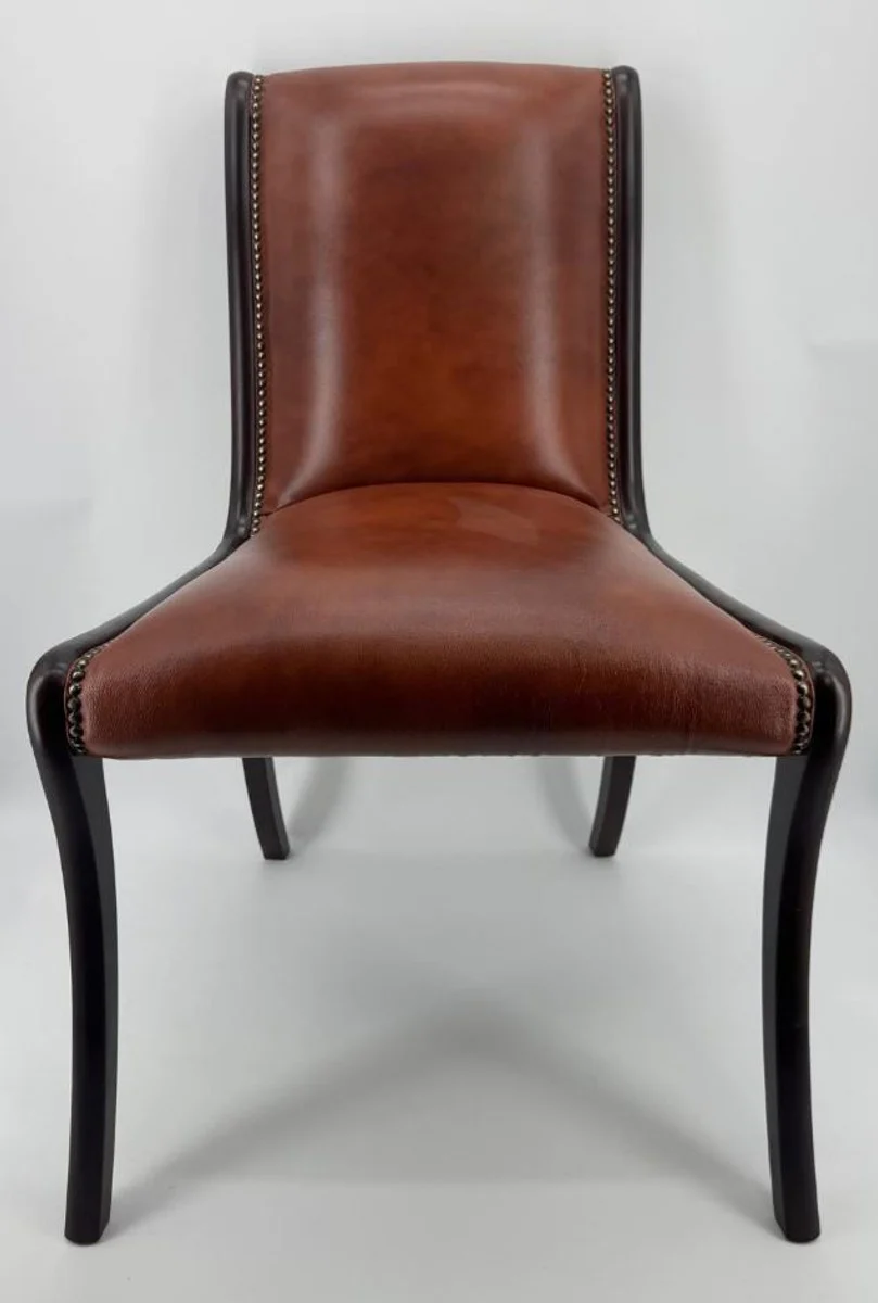 Luxury genuine leather dining room chair brown / dark brown H. 95 cm - luxury furniture
