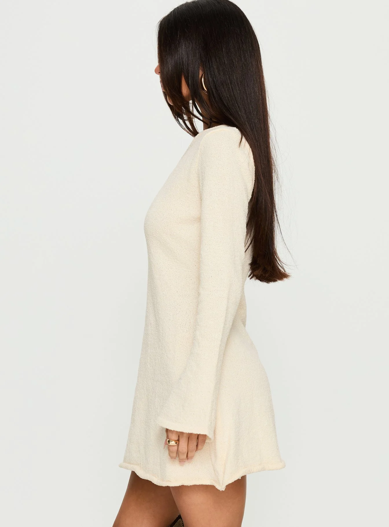 Jaede Off Shoulder Knit Mini Dress Cream