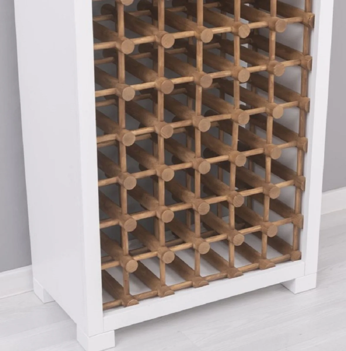Country house style solid wood wine cabinet white / natural colors 68 x 35 x H. 200 cm - Solid wood wine rack in country house style - Solid wood bar furniture - Country house style bar furniture