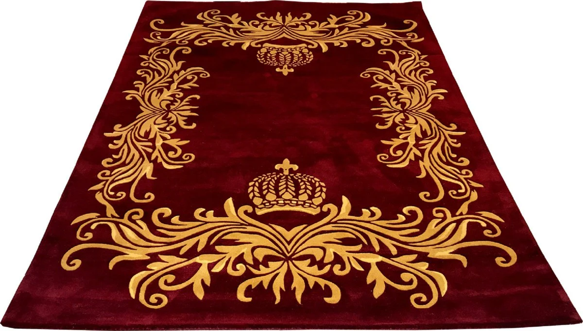 Pompöös by Luxus Carpet by Harald Glööckler - ALL SIZES - Crown Bordeaux Red / Gold - Baroque Design Carpet - Handwoven from wool