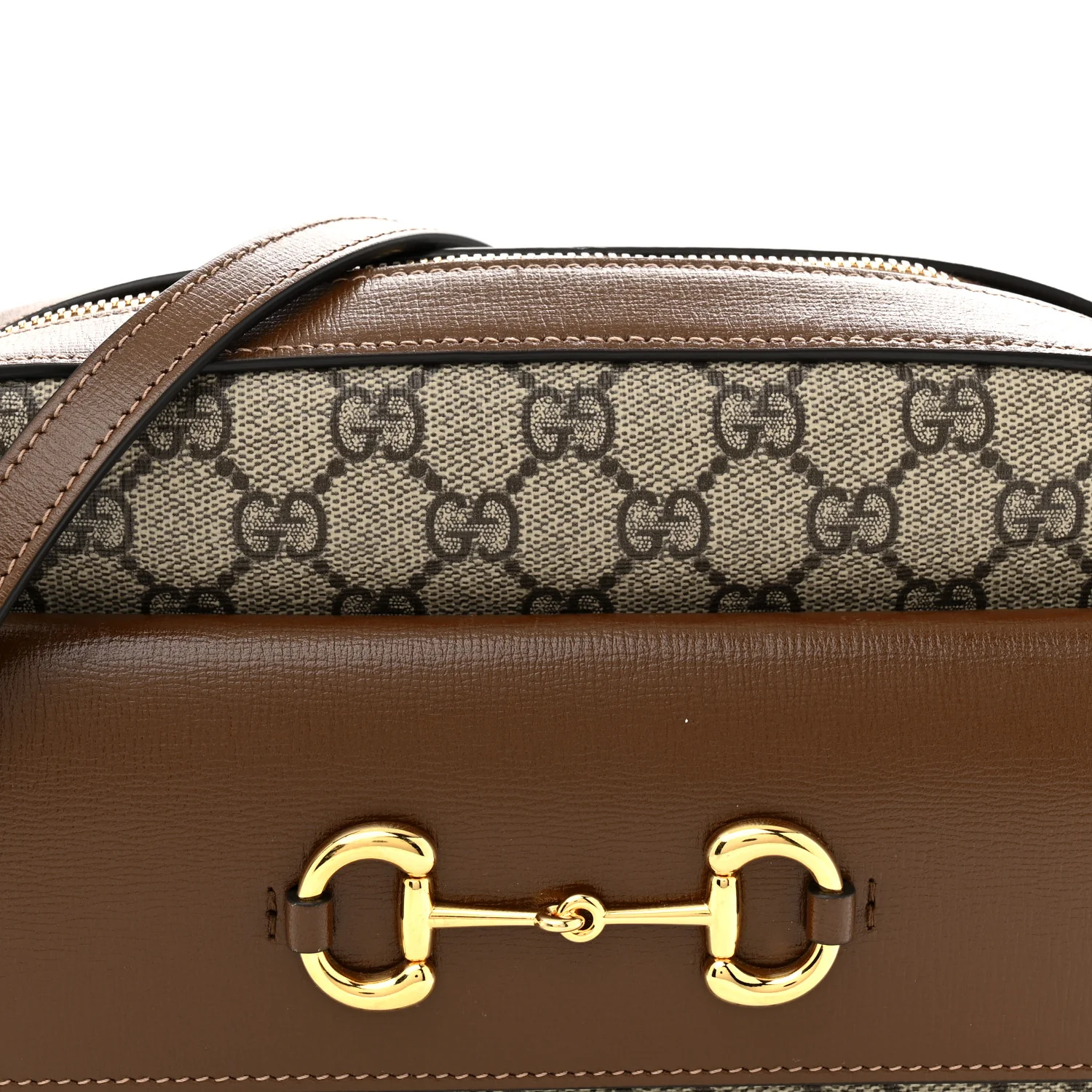 GG Supreme Monogram Small Horsebit 1955 Shoulder Bag Beige Brown Sugar - Top Club
