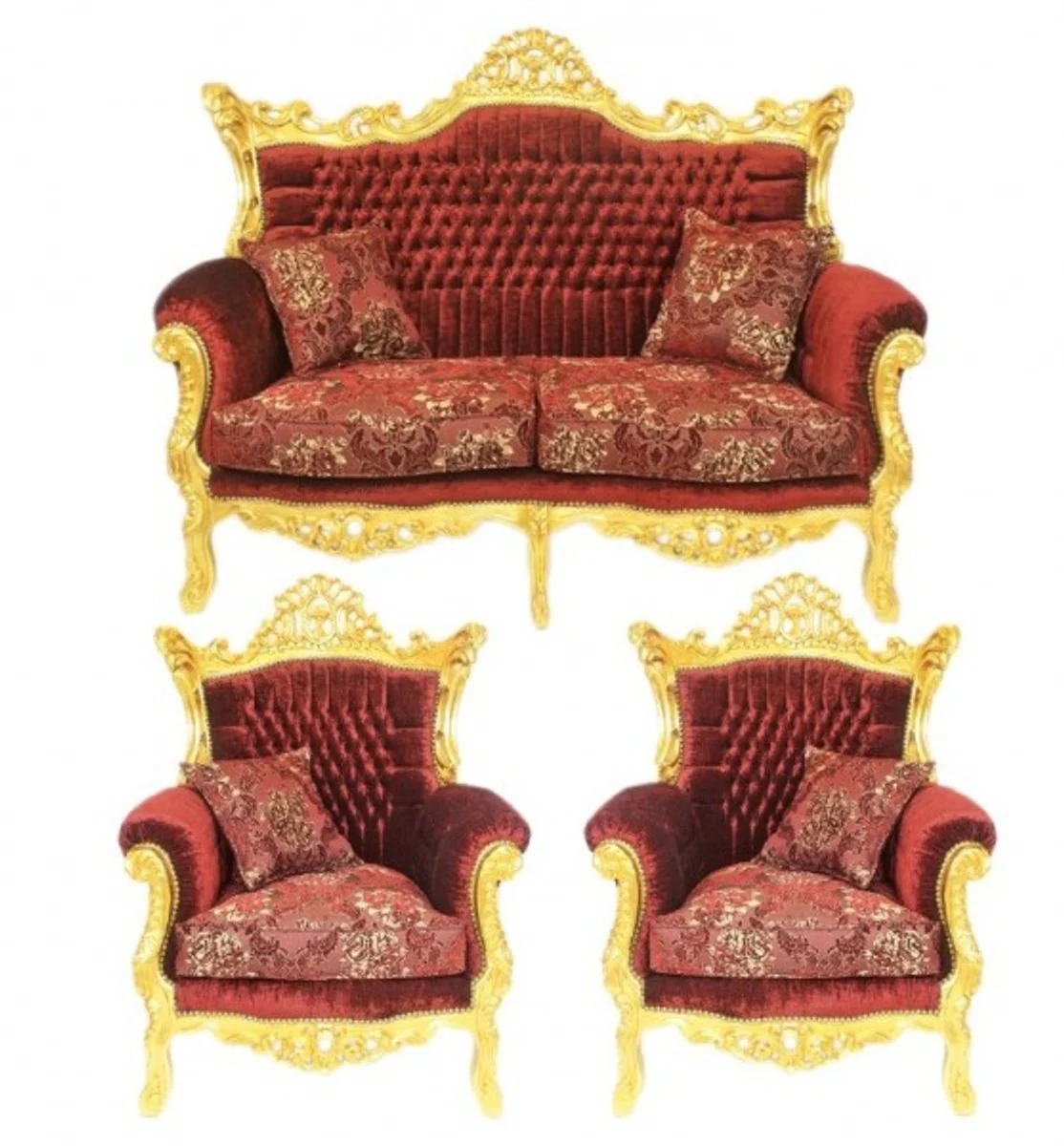 Baroque living room set Master Bordeaux pattern velvet fabric / gold - 2 sofa + 2 armchairs - Limited Edition!