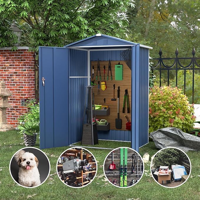Casetta per attrezzi in metallo, 2 m² con tetto a due falde, altezza 185 cm x lunghezza 125,5 cm x larghezza 88,5 cm, capanno per attrezzi da giardino (blu)